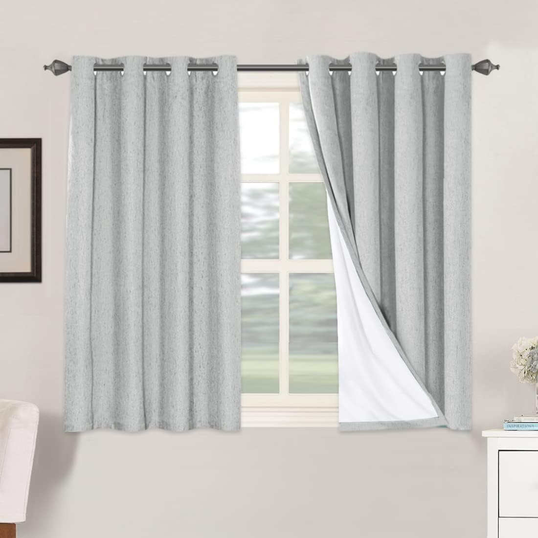 H.VERSAILTEXLinen-Polyester Curtains 100%Blackout Curtains for Bedroom 96"Long Full Light Blocking Nature Linen-Polyester Blended Window Curtains for LivingRoomNickel Grommet(2Panels,HeatheredNatural)