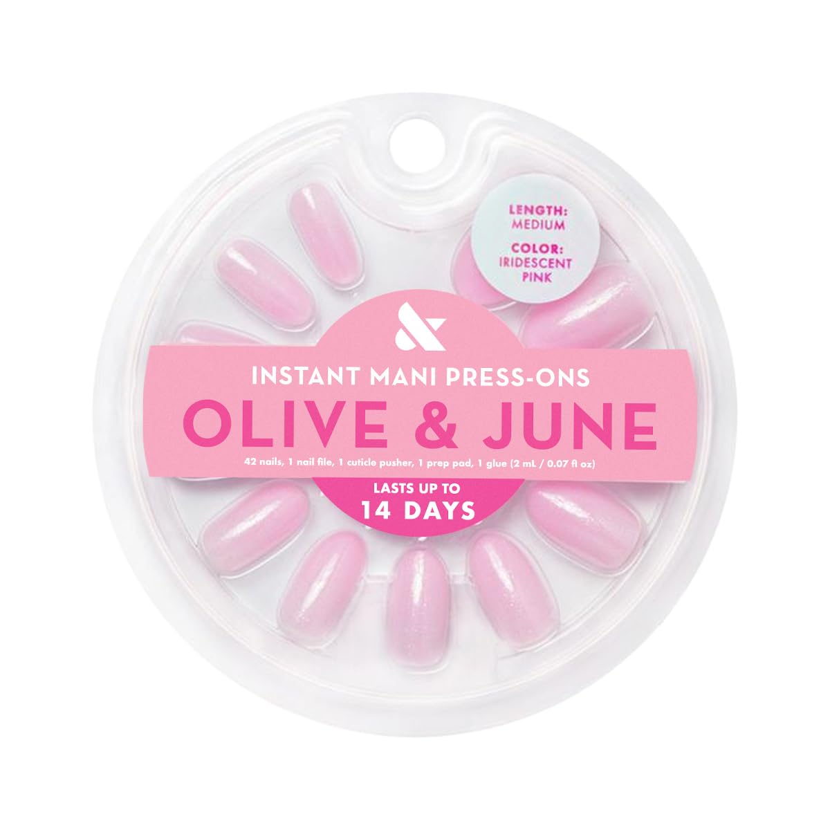 Olive & June Instant Mani Press On Nails (Glue) | 42 Fake Nails, 21 Sizes | Non-Toxic, Long-Lasting | Recycled Materials | Realistic Look
