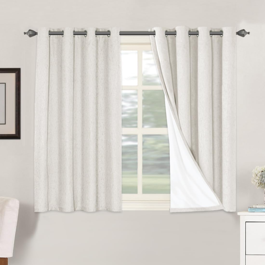H.VERSAILTEXLinen-Polyester Curtains 100%Blackout Curtains for Bedroom 96"Long Full Light Blocking Nature Linen-Polyester Blended Window Curtains for LivingRoomNickel Grommet(2Panels,HeatheredNatural)