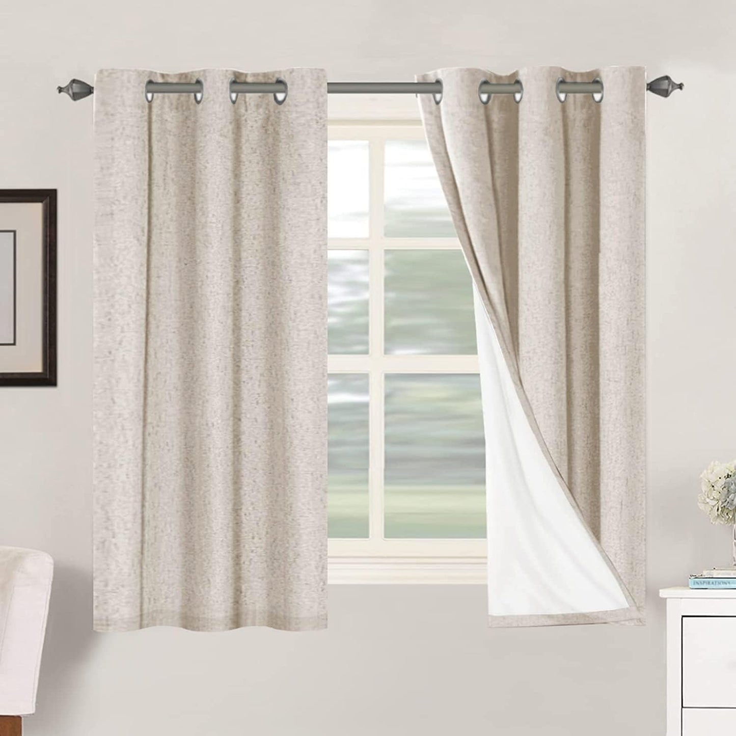 H.VERSAILTEXLinen-Polyester Curtains 100%Blackout Curtains for Bedroom 96"Long Full Light Blocking Nature Linen-Polyester Blended Window Curtains for LivingRoomNickel Grommet(2Panels,HeatheredNatural)