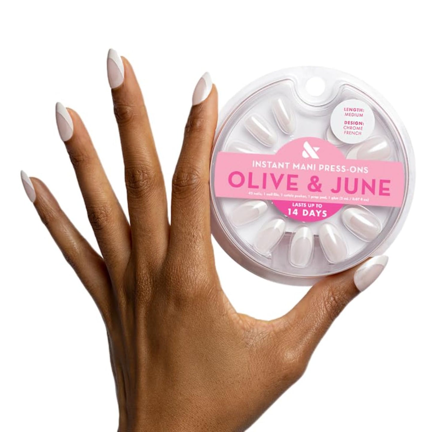 Olive & June Instant Mani Press On Nails (Glue) | 42 Fake Nails, 21 Sizes | Non-Toxic, Long-Lasting | Recycled Materials | Realistic Look
