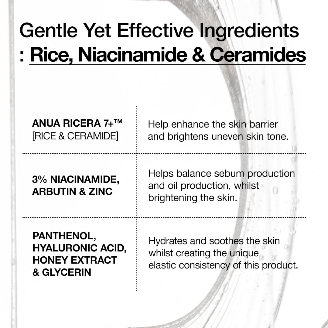 ANUA Rice Ceramide 7 Hydrating Barrier Serum, Moisturizing Serum for Face, Rice, Hyaluronic Acid, Niacinamide, Fragrance Free, Non-comodogenic, Glass Skin, Korean Skin Care, 50ml/1.69fl.oz.
