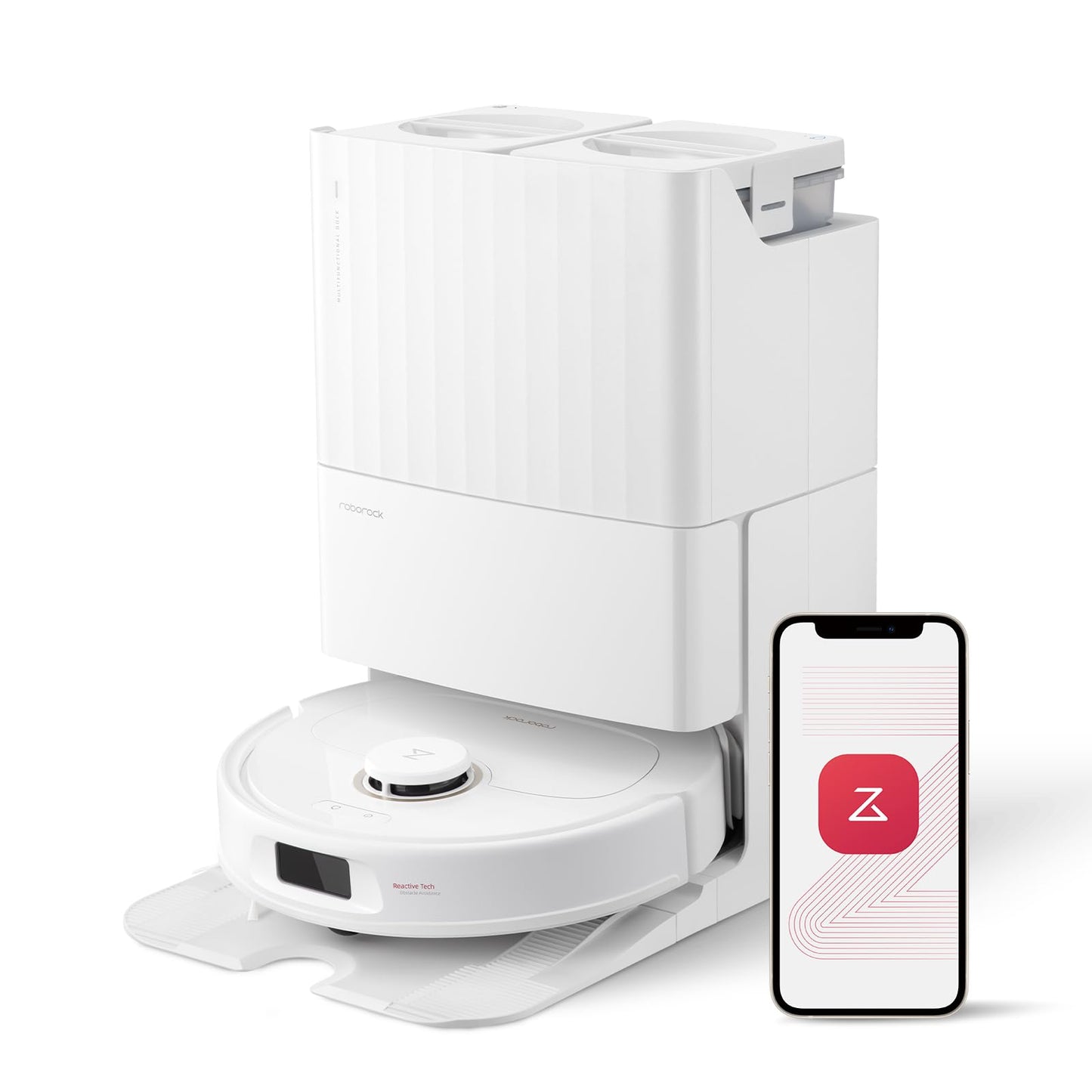 roborock Qrevo S5V Robot Vacuum and Mop, FlexiArm Edge Mopping, 12,000Pa Suction, Dual Zero-Tangle System, Smart Obstacle Avoidance, 10mm Mop Lifting, Auto Mop Washing&Drying, Self-Emptying&Refilling