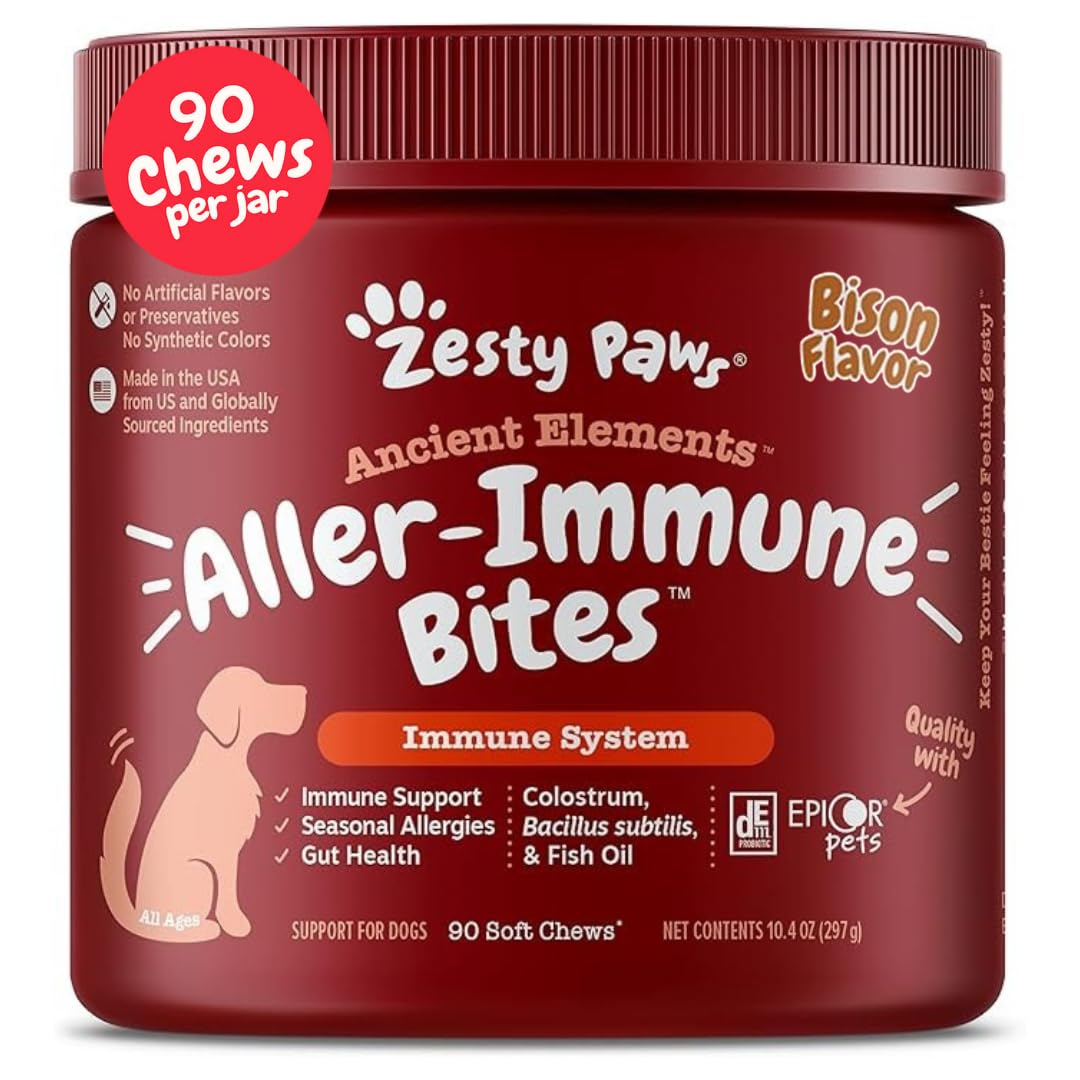 Zesty Paws Dog Allergy Relief- Dog Itching Skin Relief- Dog Probiotics for Itchy Skin and Itchy Ears- Dog Allergy Paw Relief- Dog Allergy Chews- Dog Itch Relief - Dog Skin Allergy Relief - Lamb - 90ct