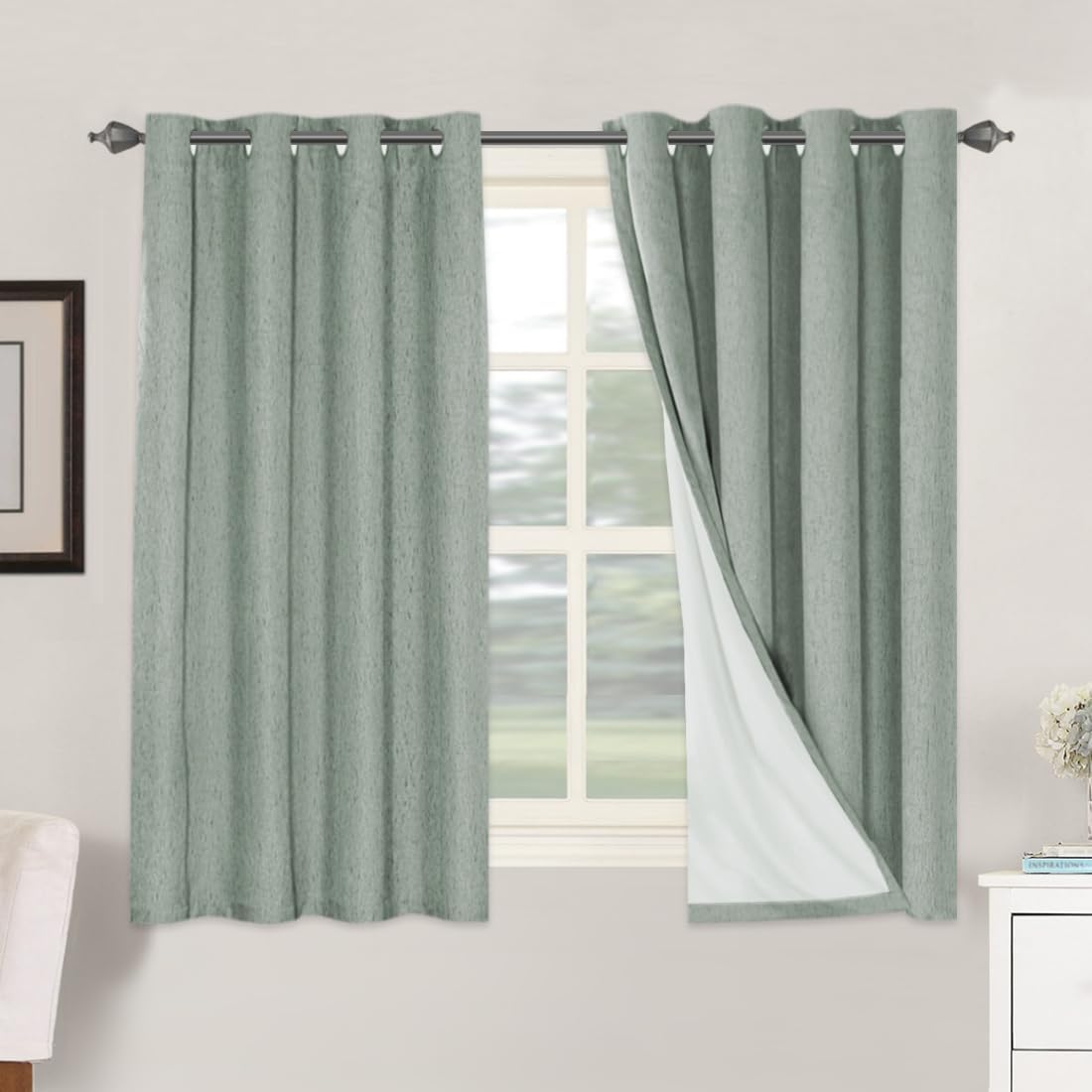 H.VERSAILTEXLinen-Polyester Curtains 100%Blackout Curtains for Bedroom 96"Long Full Light Blocking Nature Linen-Polyester Blended Window Curtains for LivingRoomNickel Grommet(2Panels,HeatheredNatural)