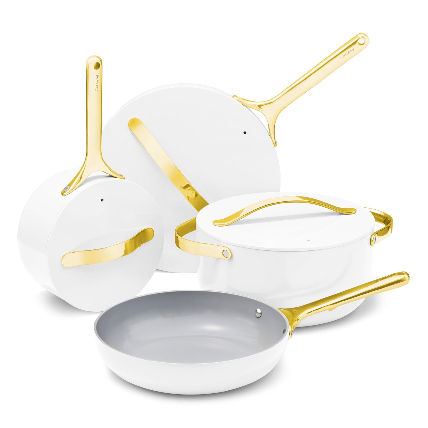 Caraway Deluxe Non-stick Ceramic Cookware Set (16 Piece) Pots, Frying Pans, Lids and Kitchen Storage - PFAS & PFOA Free - Oven Safe Pan Set & Compatible with All Stovetops - Cream