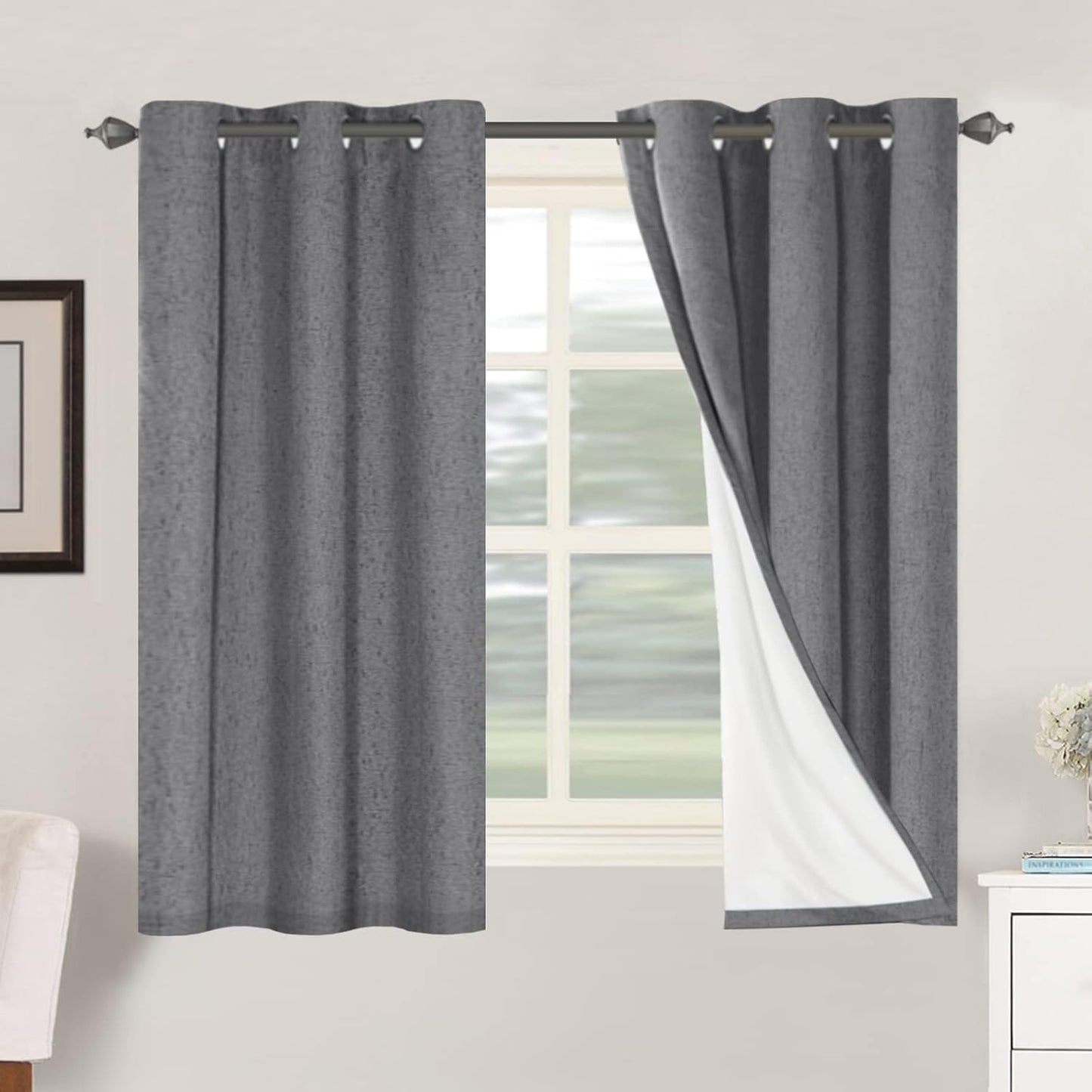 H.VERSAILTEXLinen-Polyester Curtains 100%Blackout Curtains for Bedroom 96"Long Full Light Blocking Nature Linen-Polyester Blended Window Curtains for LivingRoomNickel Grommet(2Panels,HeatheredNatural)