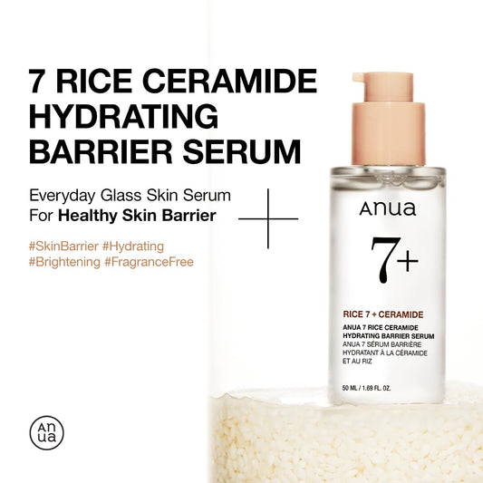 ANUA Rice Ceramide 7 Hydrating Barrier Serum, Moisturizing Serum for Face, Rice, Hyaluronic Acid, Niacinamide, Fragrance Free, Non-comodogenic, Glass Skin, Korean Skin Care, 50ml/1.69fl.oz.