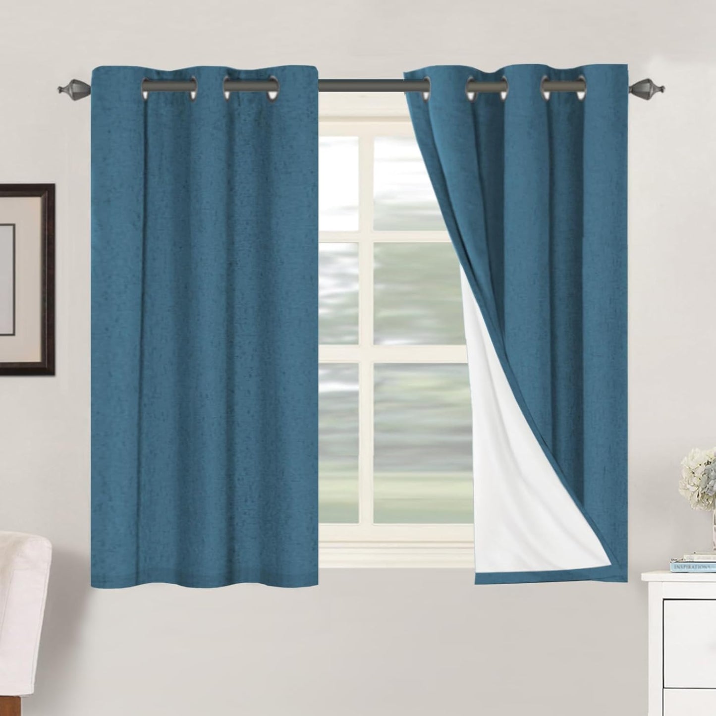 H.VERSAILTEXLinen-Polyester Curtains 100%Blackout Curtains for Bedroom 96"Long Full Light Blocking Nature Linen-Polyester Blended Window Curtains for LivingRoomNickel Grommet(2Panels,HeatheredNatural)