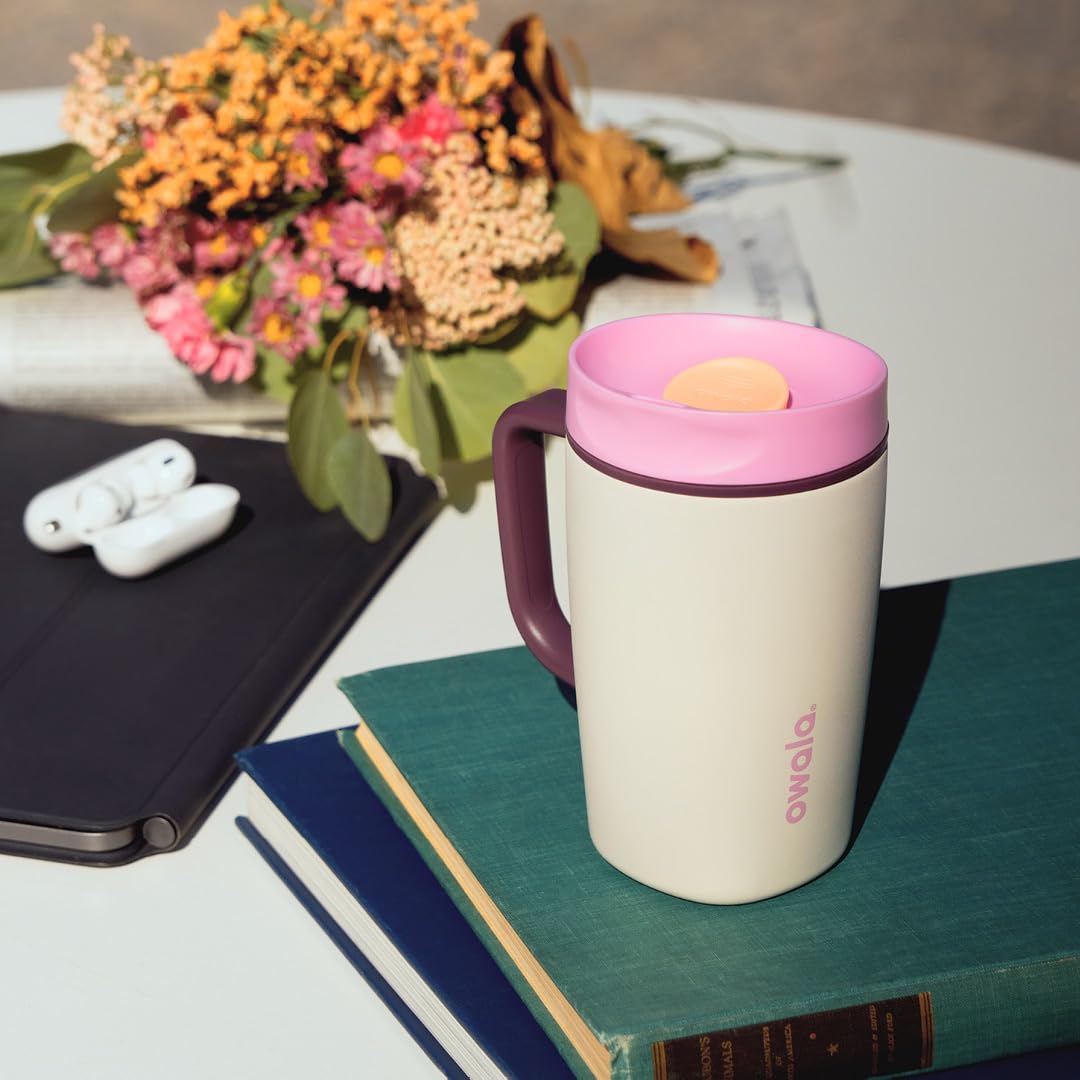 Owala SmoothSip Slider Insulated Stainless Steel Coffee Tumbler, Reusable Iced Coffee Cup, Hot Coffee Travel Mug, BPA Free 12 oz, Grey/Green (Sour Apple)