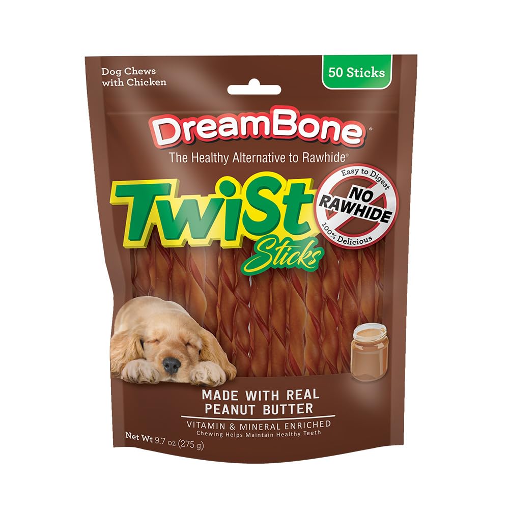 DreamBone Twist Sticks, Made With Real Chicken, Rawhide-Free Chews for Dogs, 50 Count