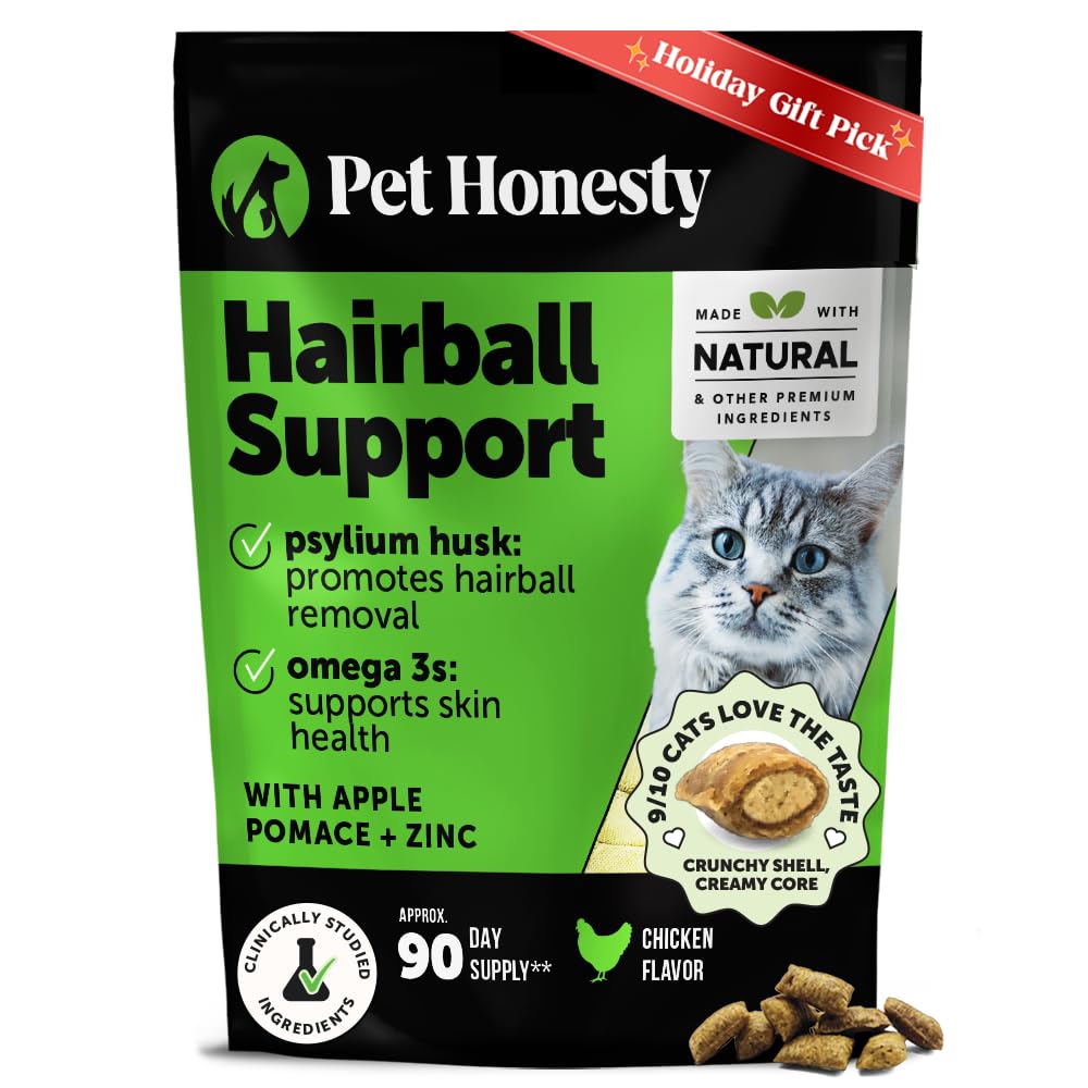 Cat Hairball Support Crunchy & Creamy Chews, Hairball Remedy Treats, Cat Furball Treatment, Supports Skin & Coat, Vitamins for Digestion, Chicken (30-Day Supply)