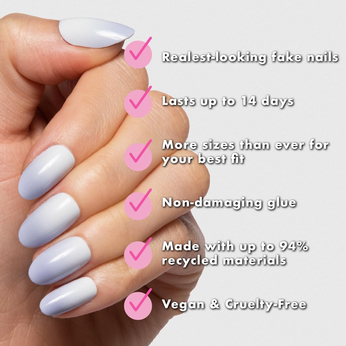 Olive & June Instant Mani Press On Nails (Glue) | 42 Fake Nails, 21 Sizes | Non-Toxic, Long-Lasting | Recycled Materials | Realistic Look