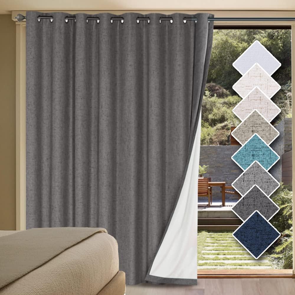 H.VERSAILTEXLinen-Polyester Curtains 100%Blackout Curtains for Bedroom 96"Long Full Light Blocking Nature Linen-Polyester Blended Window Curtains for LivingRoomNickel Grommet(2Panels,HeatheredNatural)