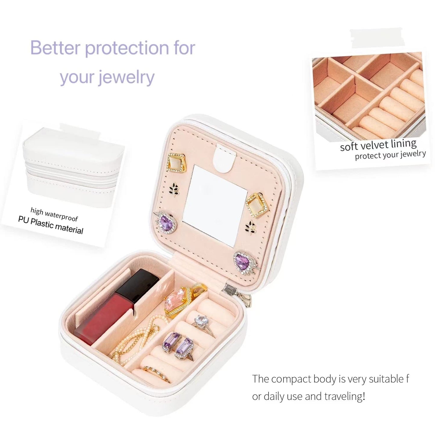 KElofoN Travel jewelry case Travel jewelry box Travel Jewelry Organizer Small box Gift for Girls Women with Mirror(Green)