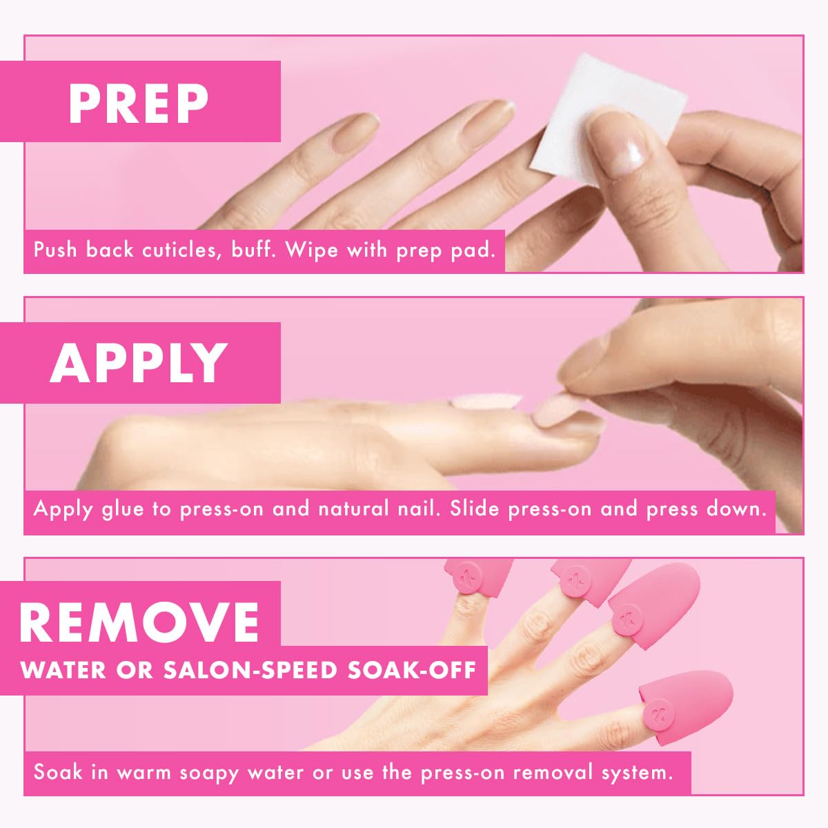 Olive & June Instant Mani Press On Nails (Glue) | 42 Fake Nails, 21 Sizes | Non-Toxic, Long-Lasting | Recycled Materials | Realistic Look