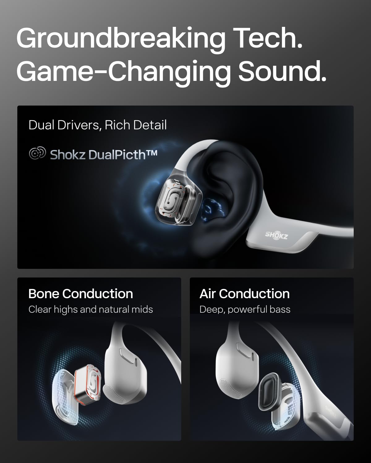 SHOKZ New OpenRun Pro 2- Bone Conduction Headphones, Open-Ear Bluetooth Wireless Sport Earphones for Running, Workouts - Sweat Resistant, Secure Comfortable Fit -Deep Bass, Smart Mic, Reflective Strip