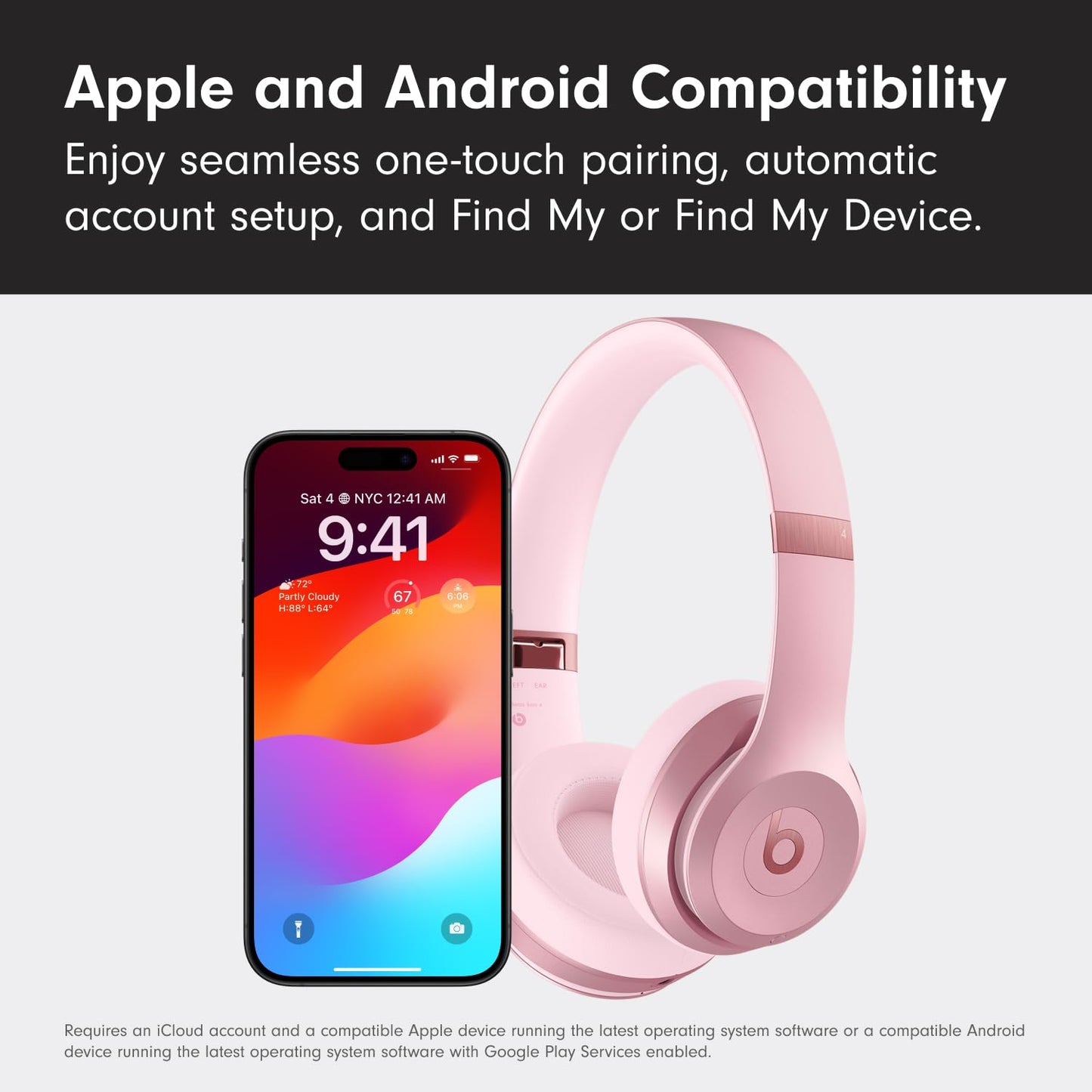 Beats Solo 4 - Wireless On-Ear Bluetooth Headphones, Up to 50-Hour Battery Life, Ultra-Lightweight Comfort, Powerful and Balanced Sound, Apple & Android Compatible - Cloud Pink