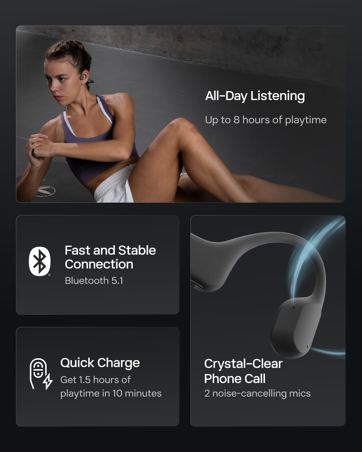 SHOKZ OpenRun Bone Conduction Headphones,Open-Ear Bluetooth Wireless Sport Headphones for Running & Workout,Sweat Resistant, Long 8H Playtime,Mic,Hair Band-Standard-Black