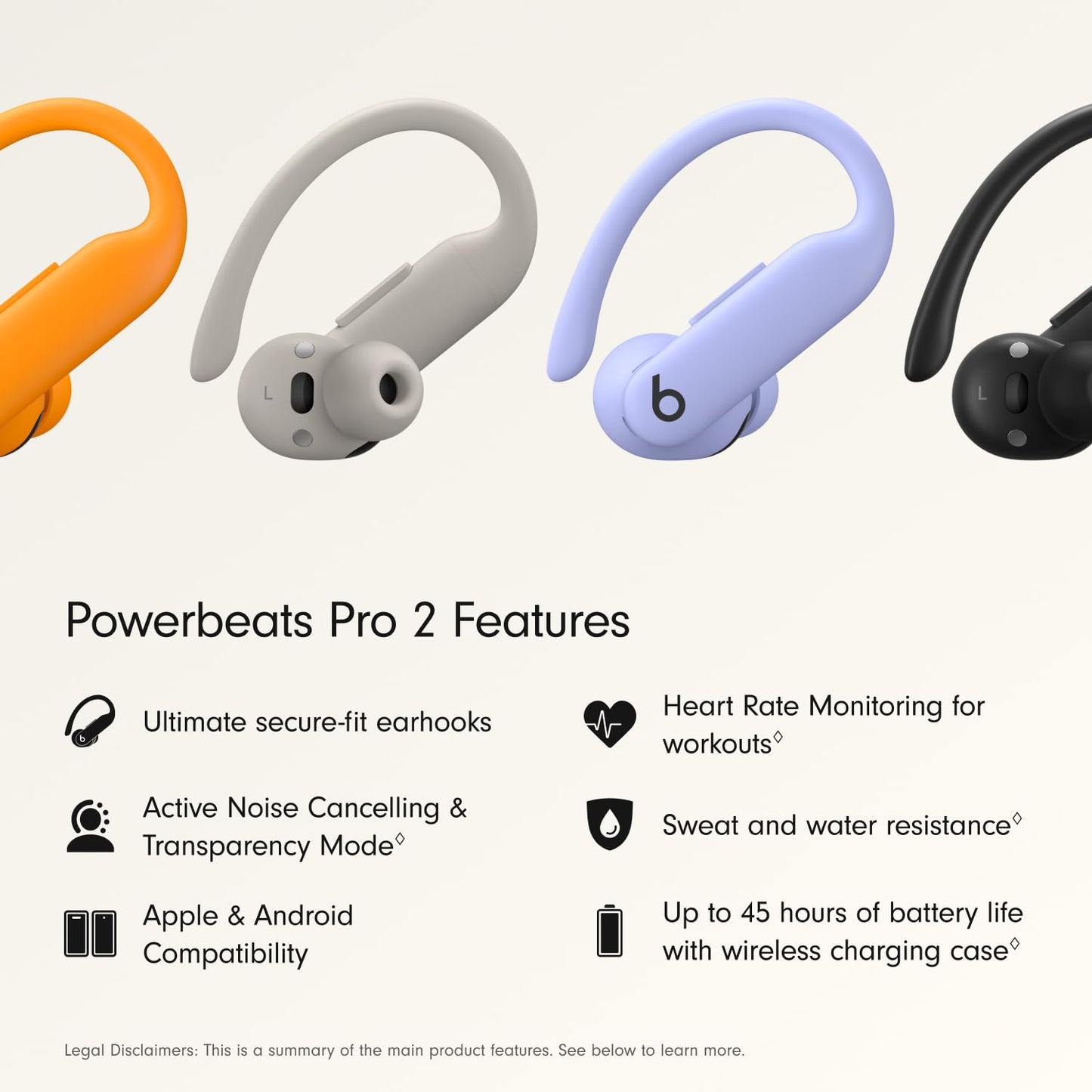 Beats Powerbeats Pro 2 - Wireless Noise Cancelling Workout Earbuds with Secure- Fit Earhooks, Up to 45-Hour Battery with Charging Case, Sweat & Water Resistant, Heart Rate Monitoring - Jet Black