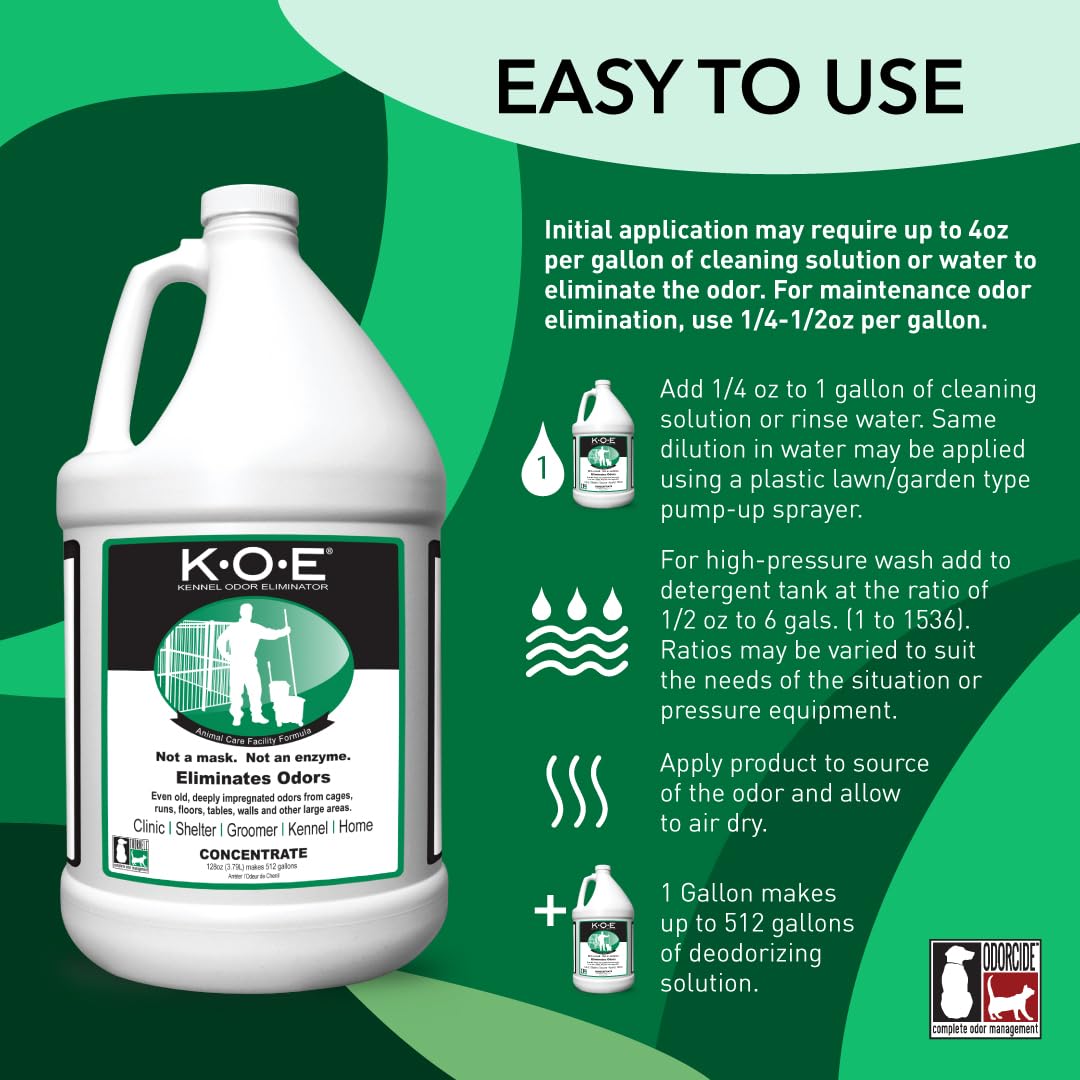Odorcide K.O.E Kennel Odor Eliminator Concentrate – For Cages, Runs & More – For Home & Kennel w/Safe, Non-Enzymatic Formula (Fresh Scent, 16 oz)