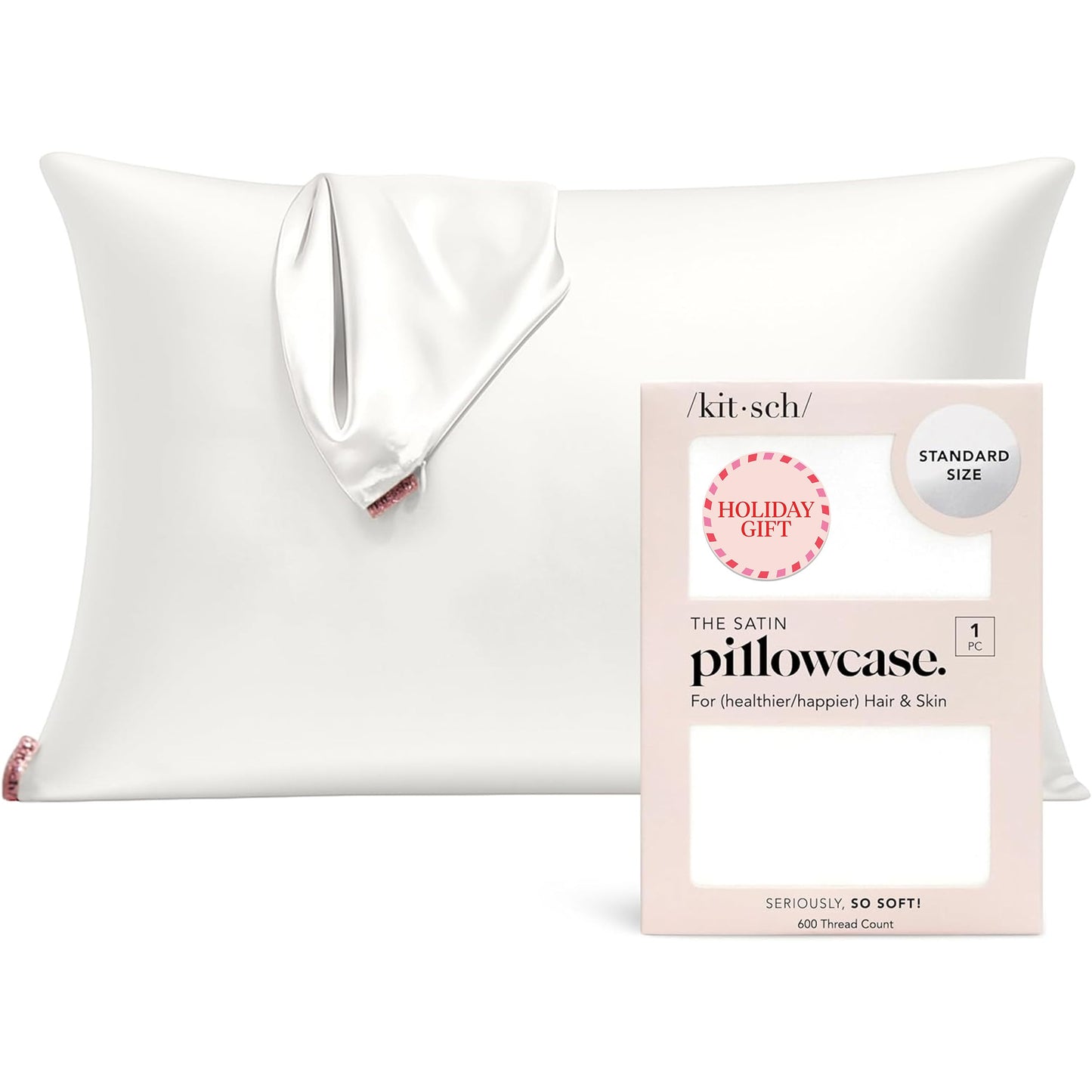 Kitsch Satin Pillowcase, Softer Than Silk Pillow Cases Queen, Cooling Pillow Covers, Satin Pillowcase w/Zipper for Hair, Skin & Quality Sleep, Wrinkle-Free & Smooth, Queen Size 19"x26", Cherry Print