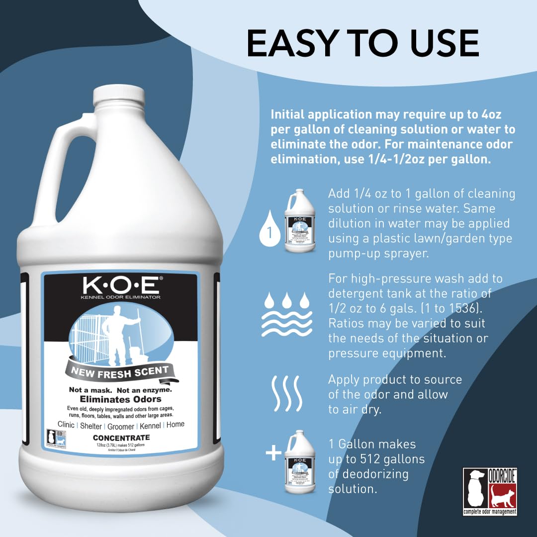 Odorcide K.O.E Kennel Odor Eliminator Concentrate – For Cages, Runs & More – For Home & Kennel w/Safe, Non-Enzymatic Formula (Fresh Scent, 16 oz)