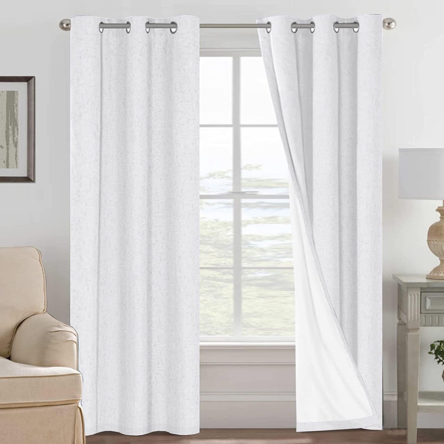 H.VERSAILTEXLinen-Polyester Curtains 100%Blackout Curtains for Bedroom 96"Long Full Light Blocking Nature Linen-Polyester Blended Window Curtains for LivingRoomNickel Grommet(2Panels,HeatheredNatural)