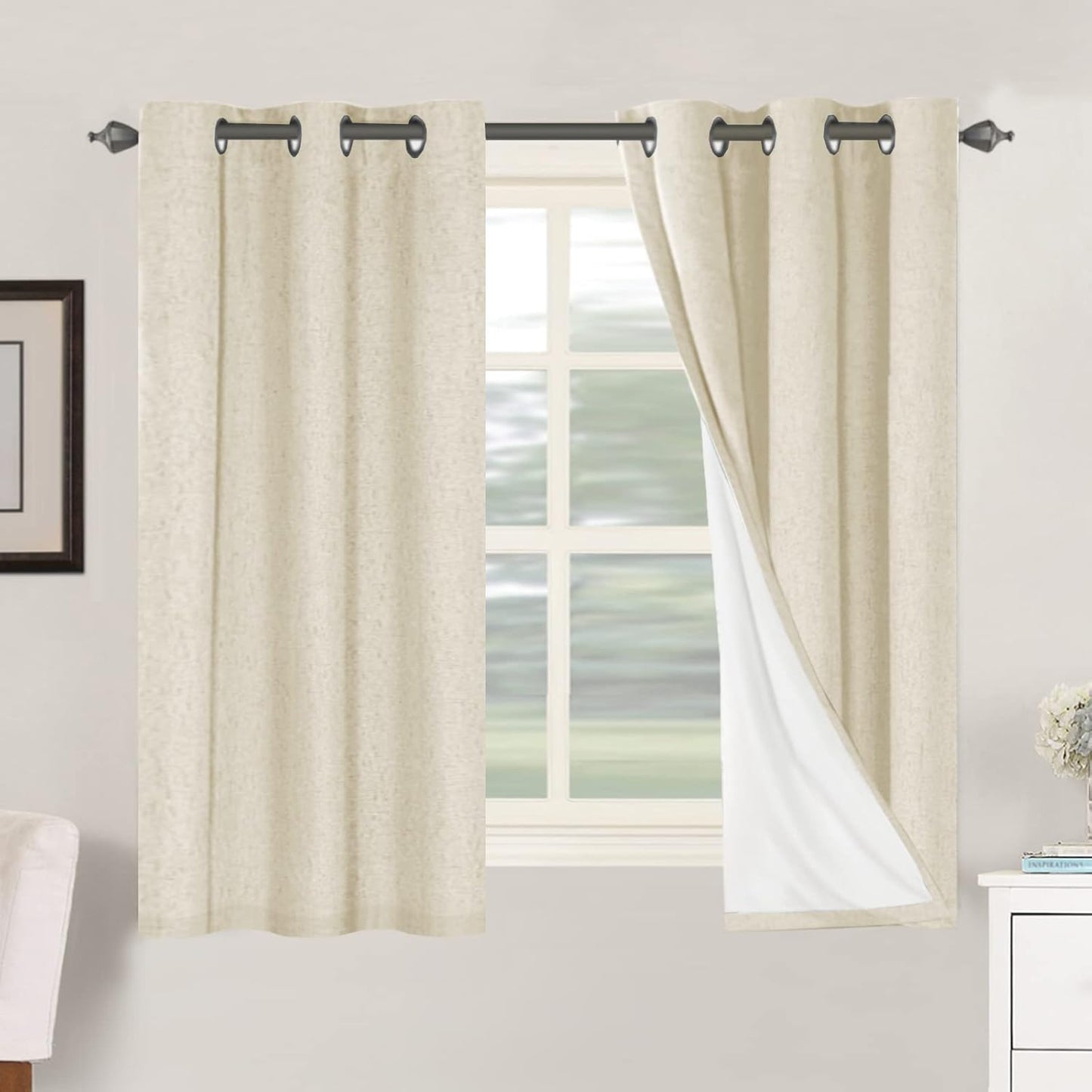 H.VERSAILTEXLinen-Polyester Curtains 100%Blackout Curtains for Bedroom 96"Long Full Light Blocking Nature Linen-Polyester Blended Window Curtains for LivingRoomNickel Grommet(2Panels,HeatheredNatural)