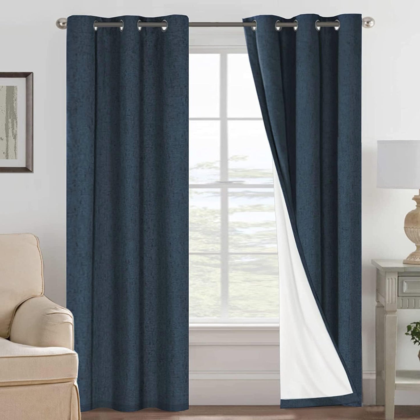 H.VERSAILTEXLinen-Polyester Curtains 100%Blackout Curtains for Bedroom 96"Long Full Light Blocking Nature Linen-Polyester Blended Window Curtains for LivingRoomNickel Grommet(2Panels,HeatheredNatural)