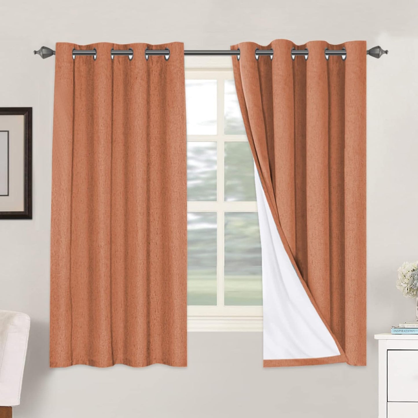 H.VERSAILTEXLinen-Polyester Curtains 100%Blackout Curtains for Bedroom 96"Long Full Light Blocking Nature Linen-Polyester Blended Window Curtains for LivingRoomNickel Grommet(2Panels,HeatheredNatural)