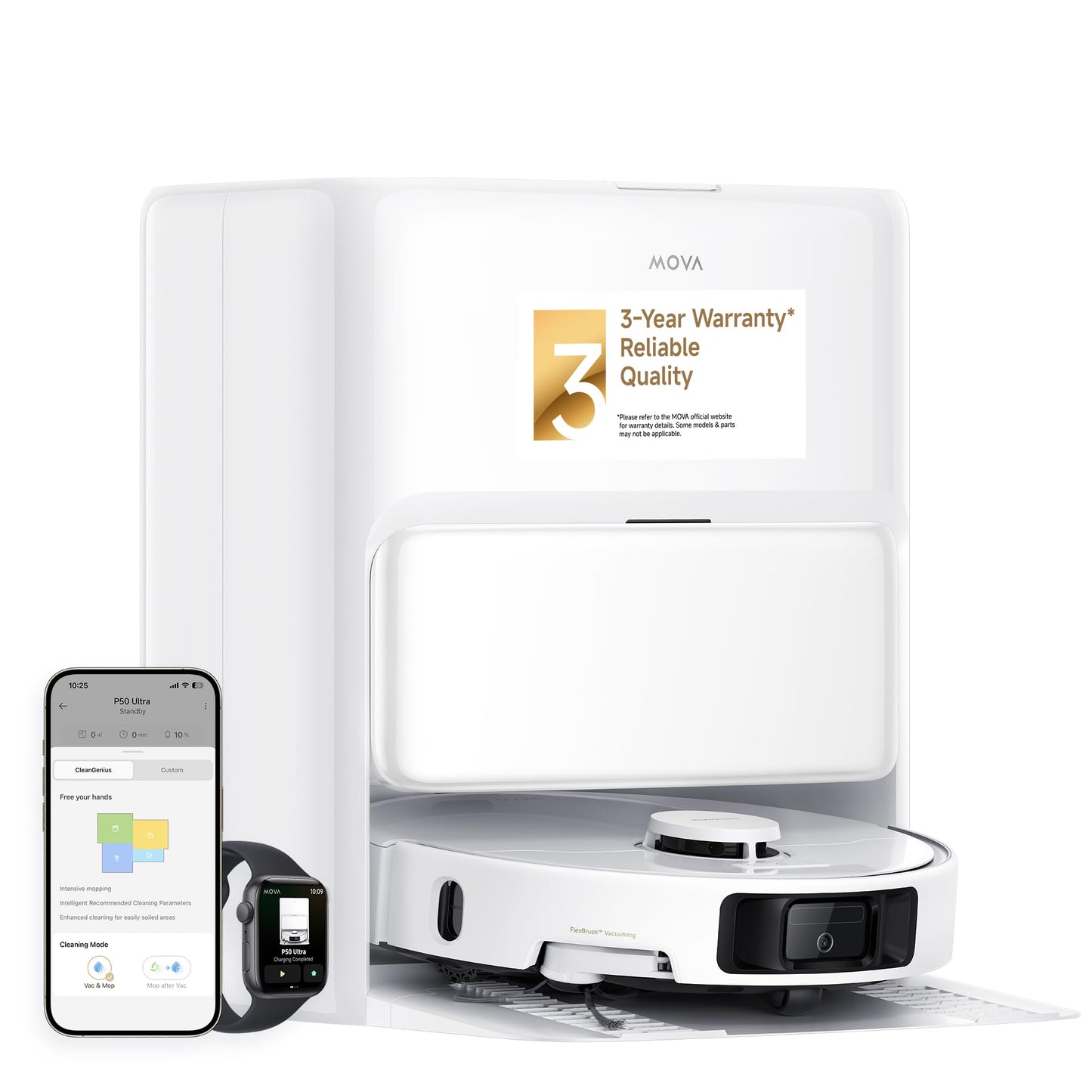 Mova P10 Pro Ultra Robot Vacuum and Mop 13,000Pa Suction, 140°F Hot Water Auto Mop Washing & Drying, Dual Spinning Extenable Mop,10.5mm Lifting for Carpet, 360°Obstacle Avoidance, App Control