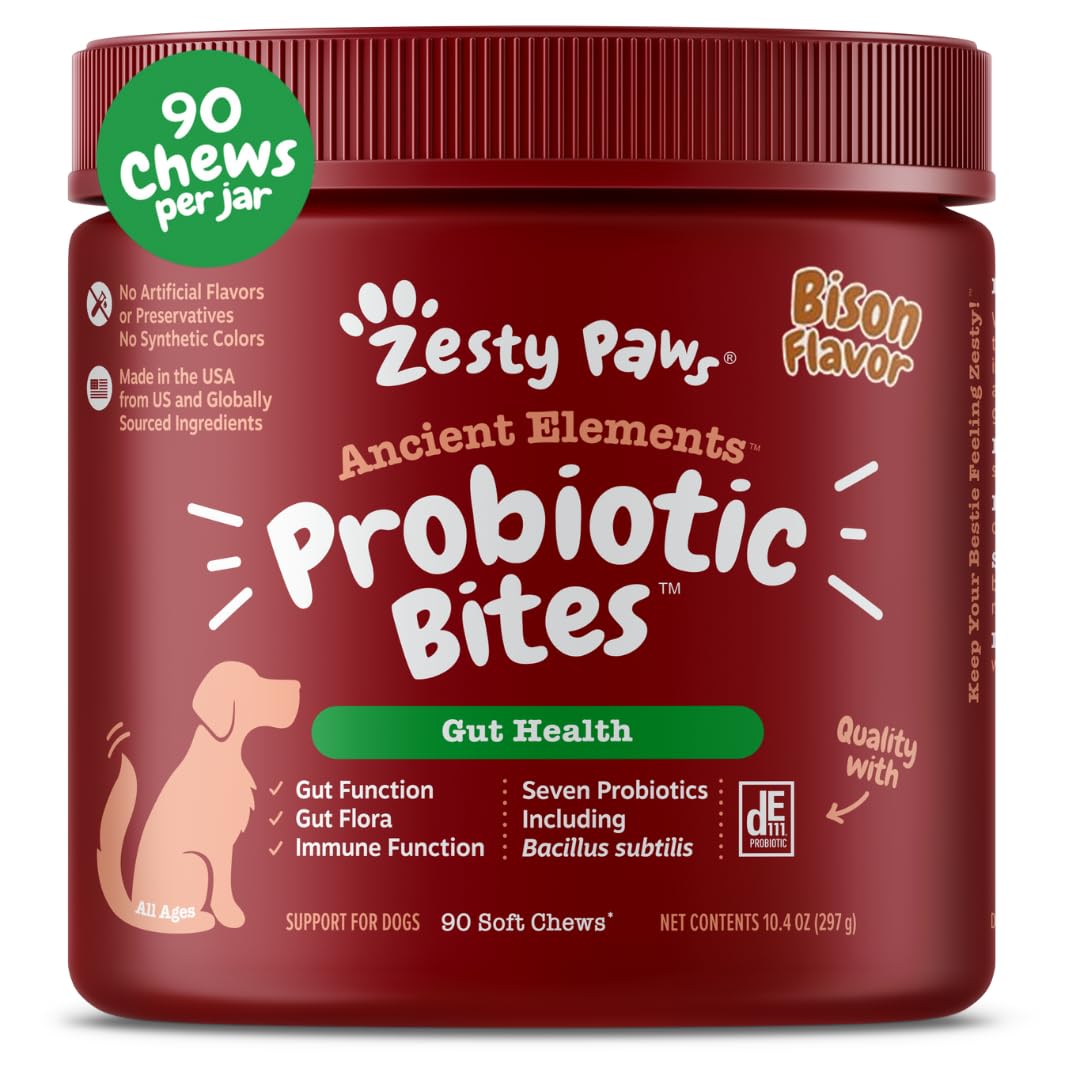 Zesty Paws Probiotics for Dogs - Digestive Enzymes for Gut Flora, Digestive Health, Diarrhea & Bowel Support - Clinically Studied DE111 - Dog Supplement Soft Chew for Pet Immune System - Pumpkin