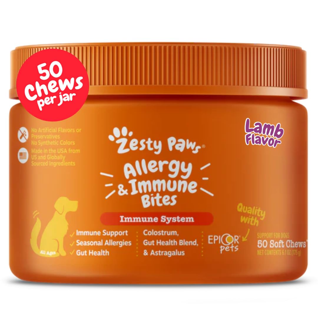 Zesty Paws Dog Allergy Relief- Dog Itching Skin Relief- Dog Probiotics for Itchy Skin and Itchy Ears- Dog Allergy Paw Relief- Dog Allergy Chews- Dog Itch Relief - Dog Skin Allergy Relief - Lamb - 90ct