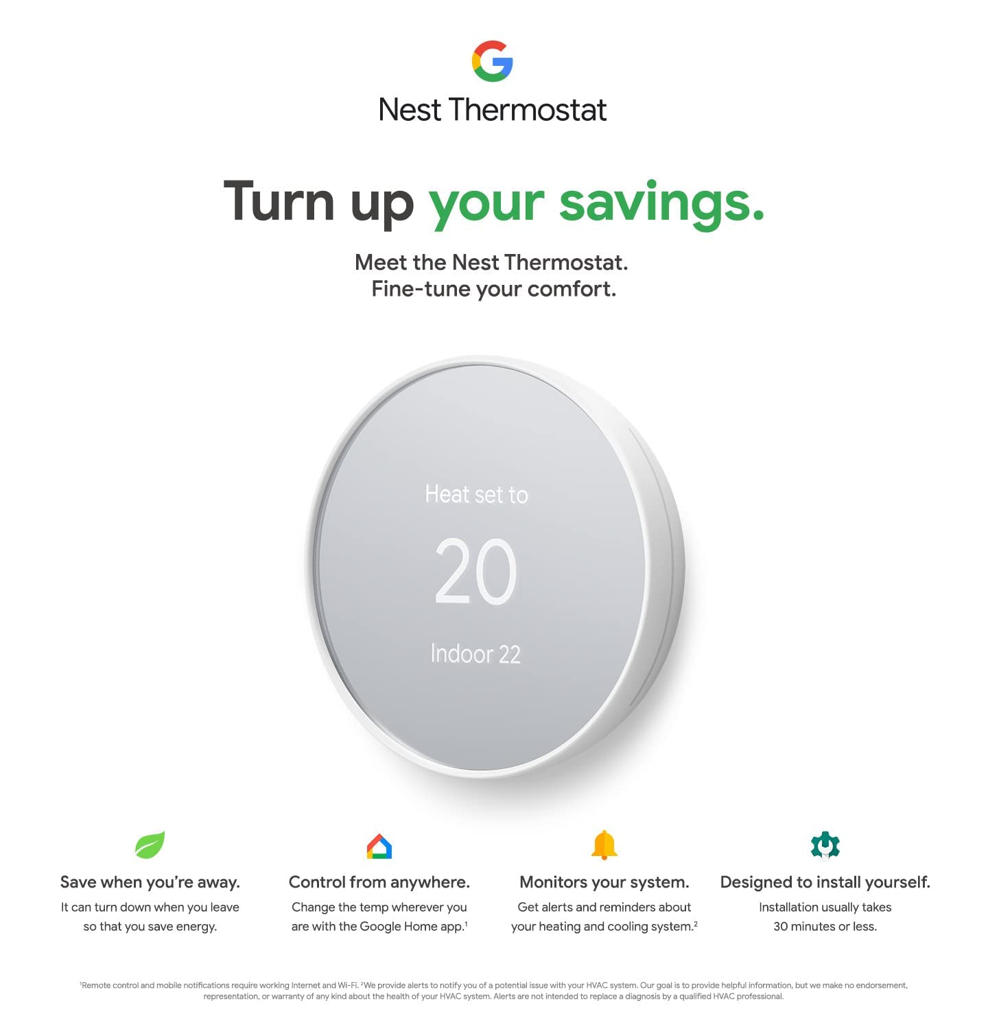 Google Nest Thermostat - Smart Thermostat for Home - Programmable Wifi Thermostat - Snow