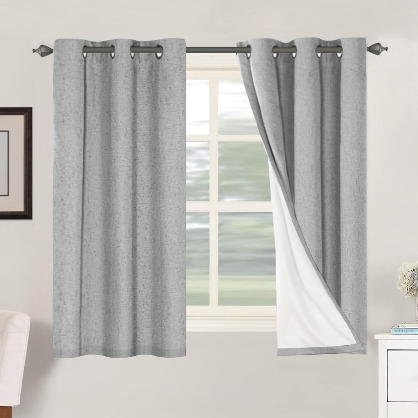 H.VERSAILTEXLinen-Polyester Curtains 100%Blackout Curtains for Bedroom 96"Long Full Light Blocking Nature Linen-Polyester Blended Window Curtains for LivingRoomNickel Grommet(2Panels,HeatheredNatural)