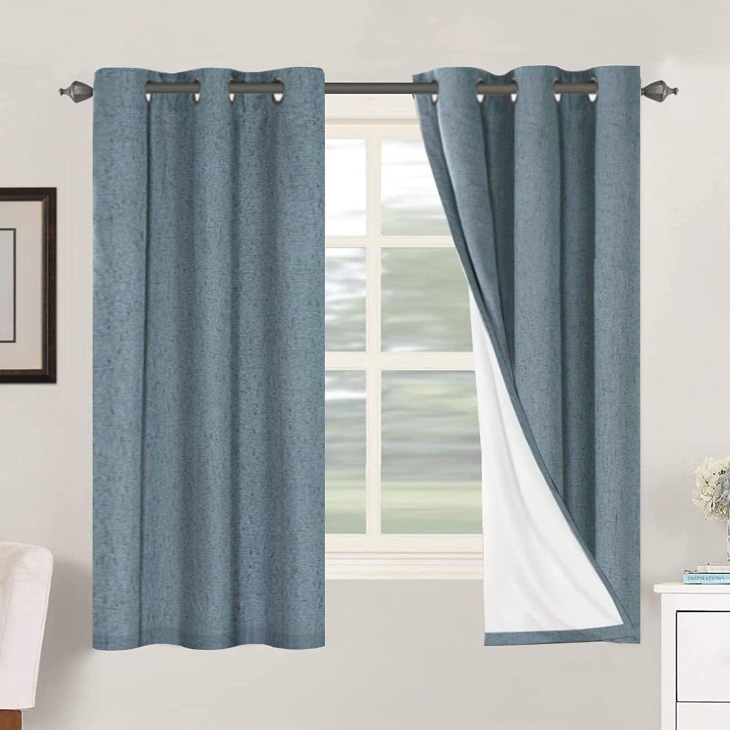 H.VERSAILTEXLinen-Polyester Curtains 100%Blackout Curtains for Bedroom 96"Long Full Light Blocking Nature Linen-Polyester Blended Window Curtains for LivingRoomNickel Grommet(2Panels,HeatheredNatural)