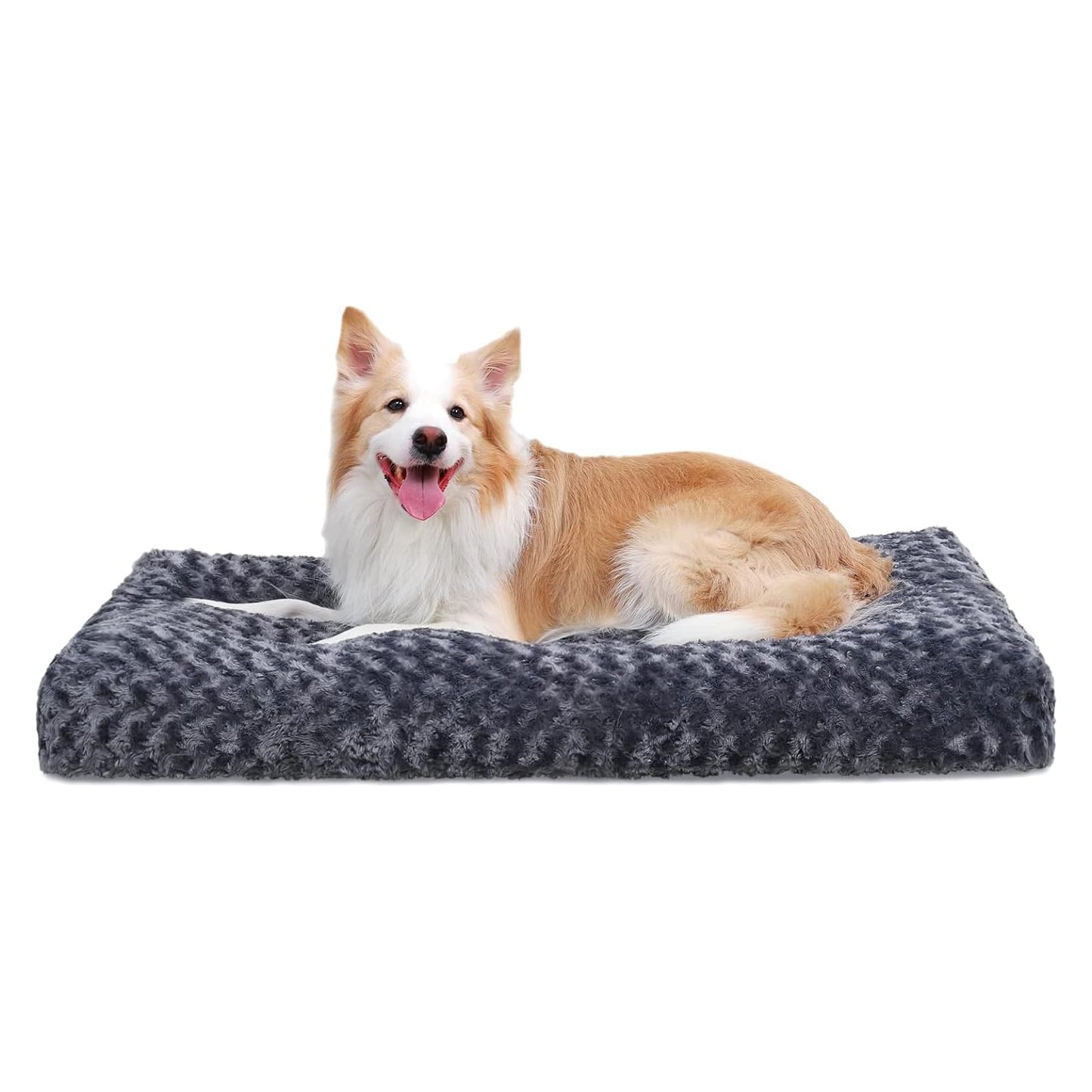 KSIIA Washable Dog Bed Deluxe Plush Dog Crate Beds Comfy Kennel Pad Anti-Slip Pet Sleeping Mat for Large, Jumbo, Medium, Small Dogs Breeds, 35" x 23", Gray