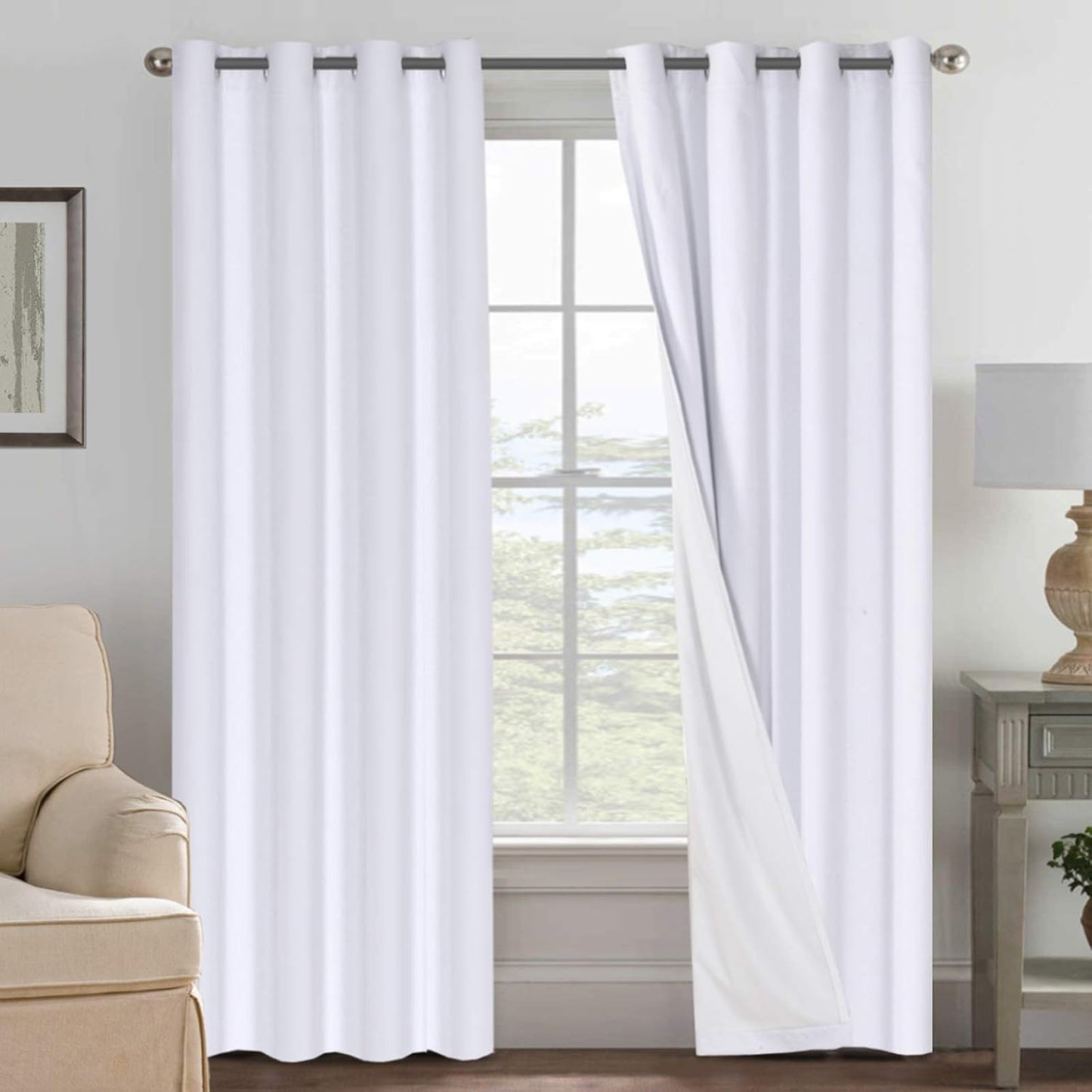 H.VERSAILTEXLinen-Polyester Curtains 100%Blackout Curtains for Bedroom 96"Long Full Light Blocking Nature Linen-Polyester Blended Window Curtains for LivingRoomNickel Grommet(2Panels,HeatheredNatural)