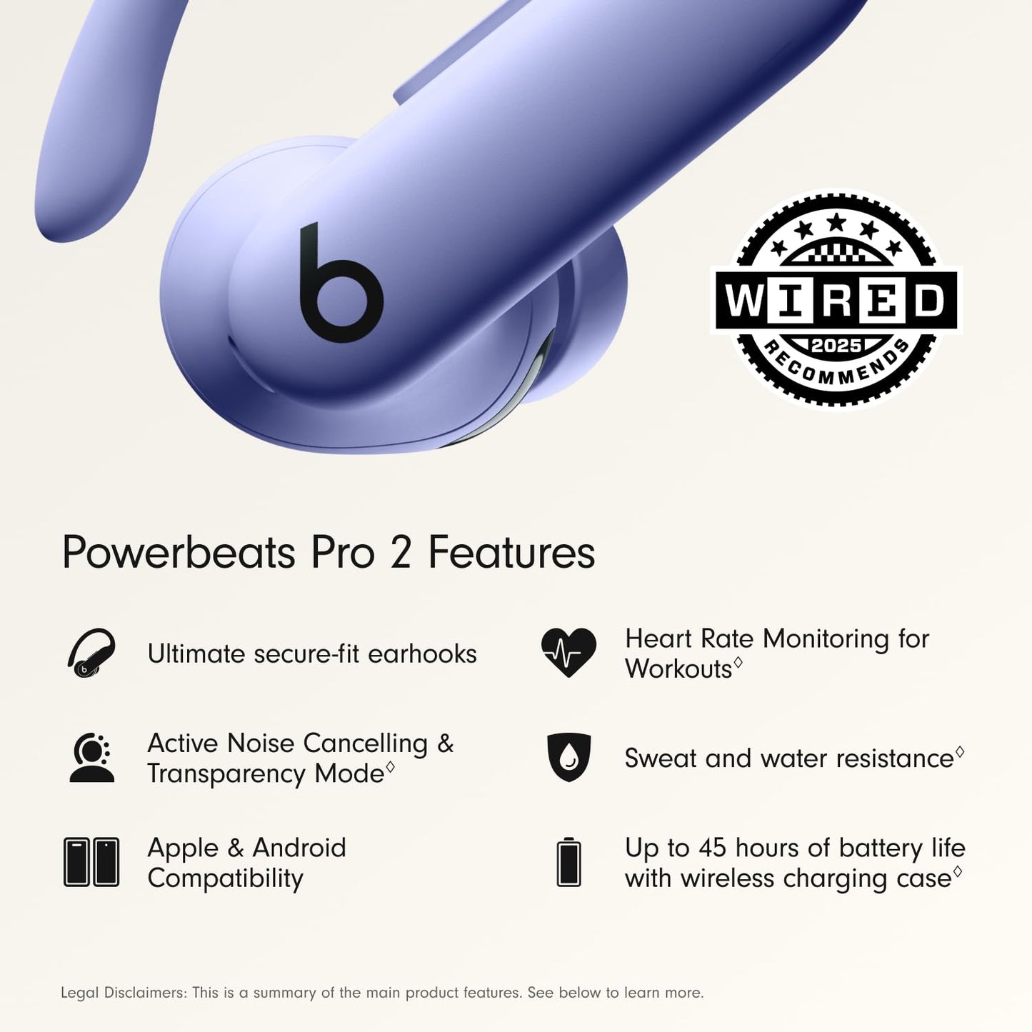 Beats Powerbeats Pro 2 - Wireless Noise Cancelling Workout Earbuds with Secure- Fit Earhooks, Up to 45-Hour Battery with Charging Case, Sweat & Water Resistant, Heart Rate Monitoring - Jet Black
