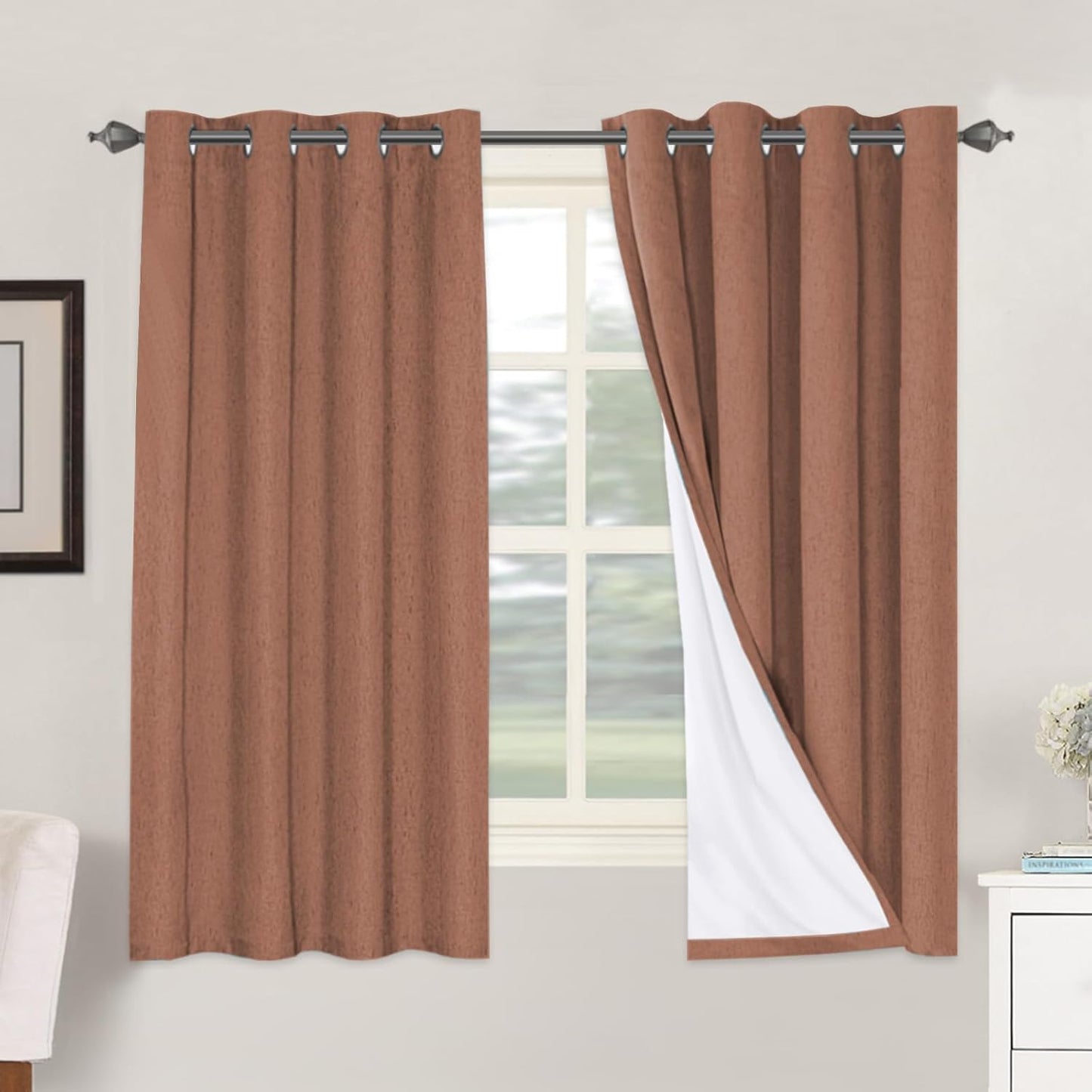 H.VERSAILTEXLinen-Polyester Curtains 100%Blackout Curtains for Bedroom 96"Long Full Light Blocking Nature Linen-Polyester Blended Window Curtains for LivingRoomNickel Grommet(2Panels,HeatheredNatural)