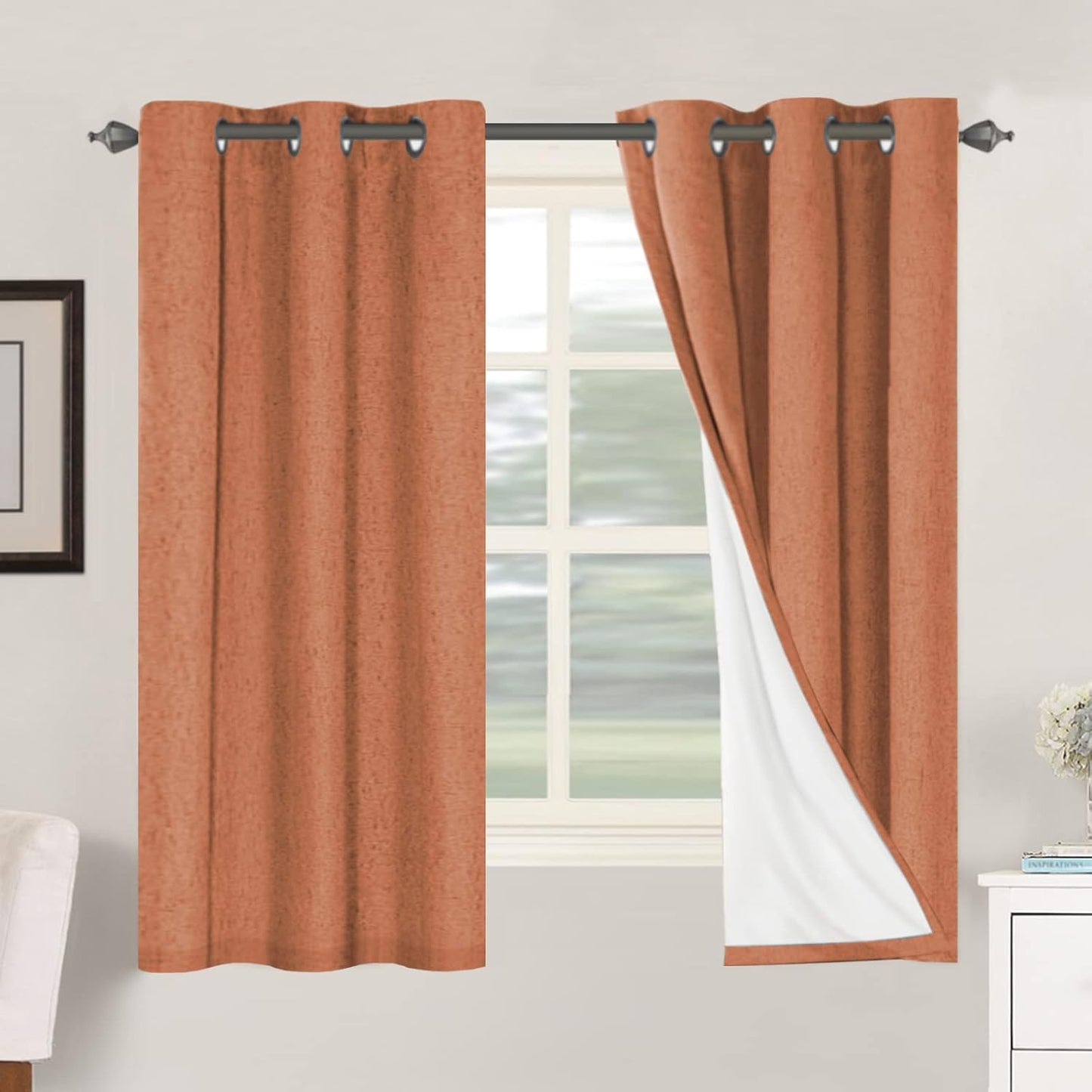H.VERSAILTEXLinen-Polyester Curtains 100%Blackout Curtains for Bedroom 96"Long Full Light Blocking Nature Linen-Polyester Blended Window Curtains for LivingRoomNickel Grommet(2Panels,HeatheredNatural)