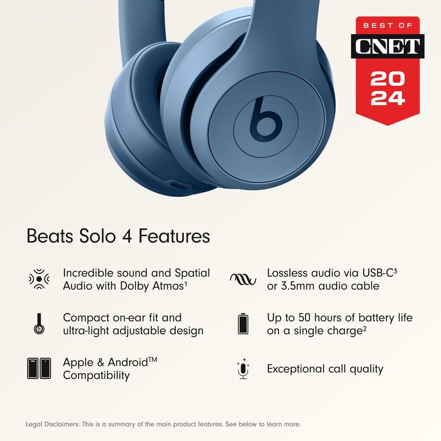 Beats Solo 4 - Wireless On-Ear Bluetooth Headphones, Up to 50-Hour Battery Life, Ultra-Lightweight Comfort, Powerful and Balanced Sound, Apple & Android Compatible - Cloud Pink