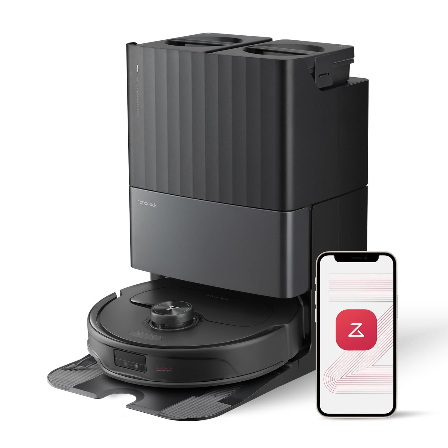 Roborock Qrevo Edge S5A Robot Vacuum and Mop, 18,500Pa, Zero-Tangling, DuoDivide Main Brush, FlexiArm Side Brush, Hot Water Mop Washing & Self-Cleaning, Warm Air Drying, Self-Emptying, Black