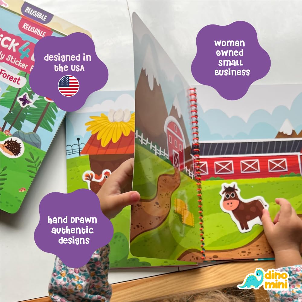 Stick4Ever Jelly Sticker Book - for Kids - Waterproof, Easy to Clean Reusable Sticker Book for Toddlers- Reusable Road Trip Activities for Kids - Stocking Stuffers for Toddlers (Forest)