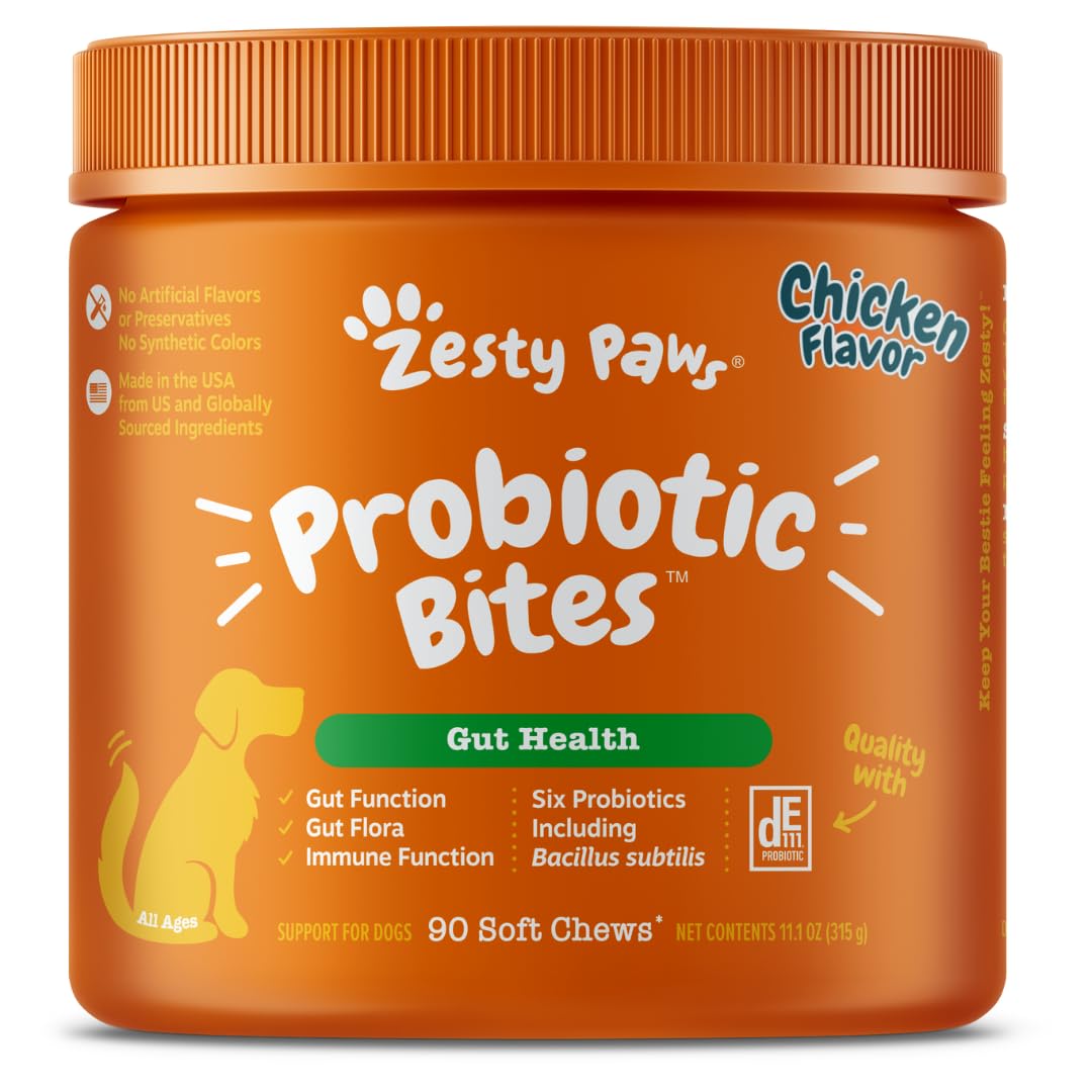 Zesty Paws Probiotics for Dogs - Digestive Enzymes for Gut Flora, Digestive Health, Diarrhea & Bowel Support - Clinically Studied DE111 - Dog Supplement Soft Chew for Pet Immune System - Pumpkin
