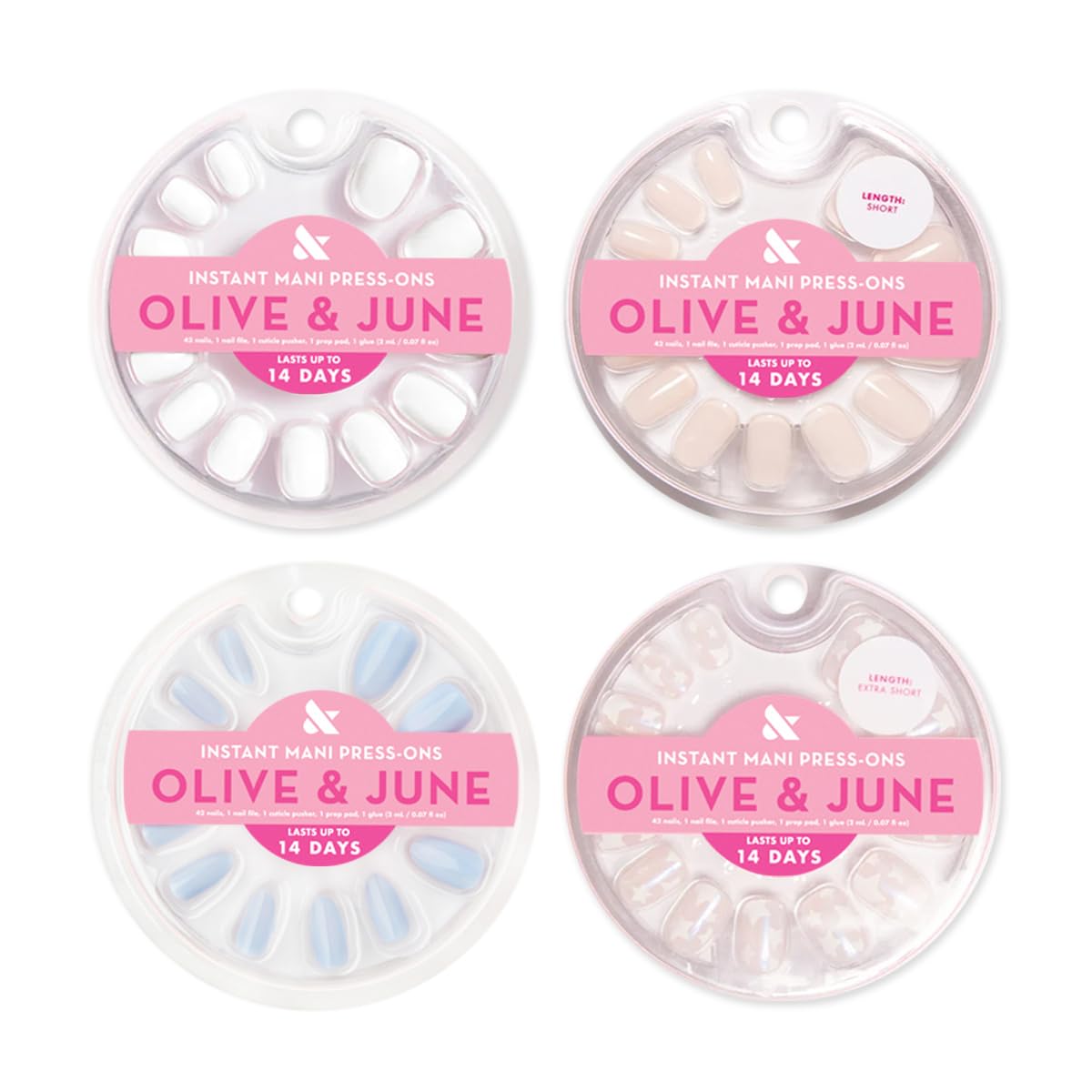 Olive & June Instant Mani Press On Nails (Glue) | 42 Fake Nails, 21 Sizes | Non-Toxic, Long-Lasting | Recycled Materials | Realistic Look