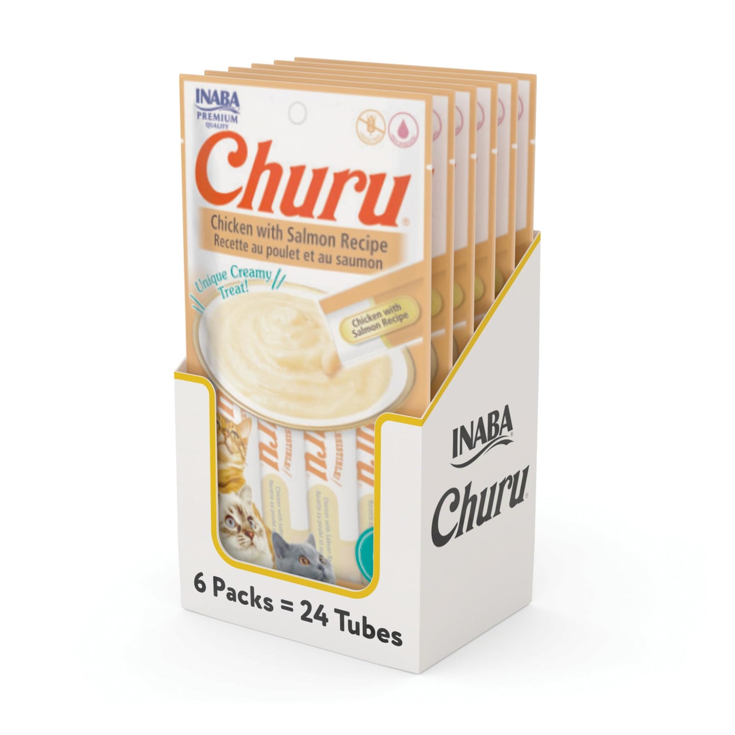 INABA Churu Cat Treats, Grain-Free, Lickable, Squeezable Creamy Purée Cat Treat/Topper, 60 Servings, Chicken Variety Box