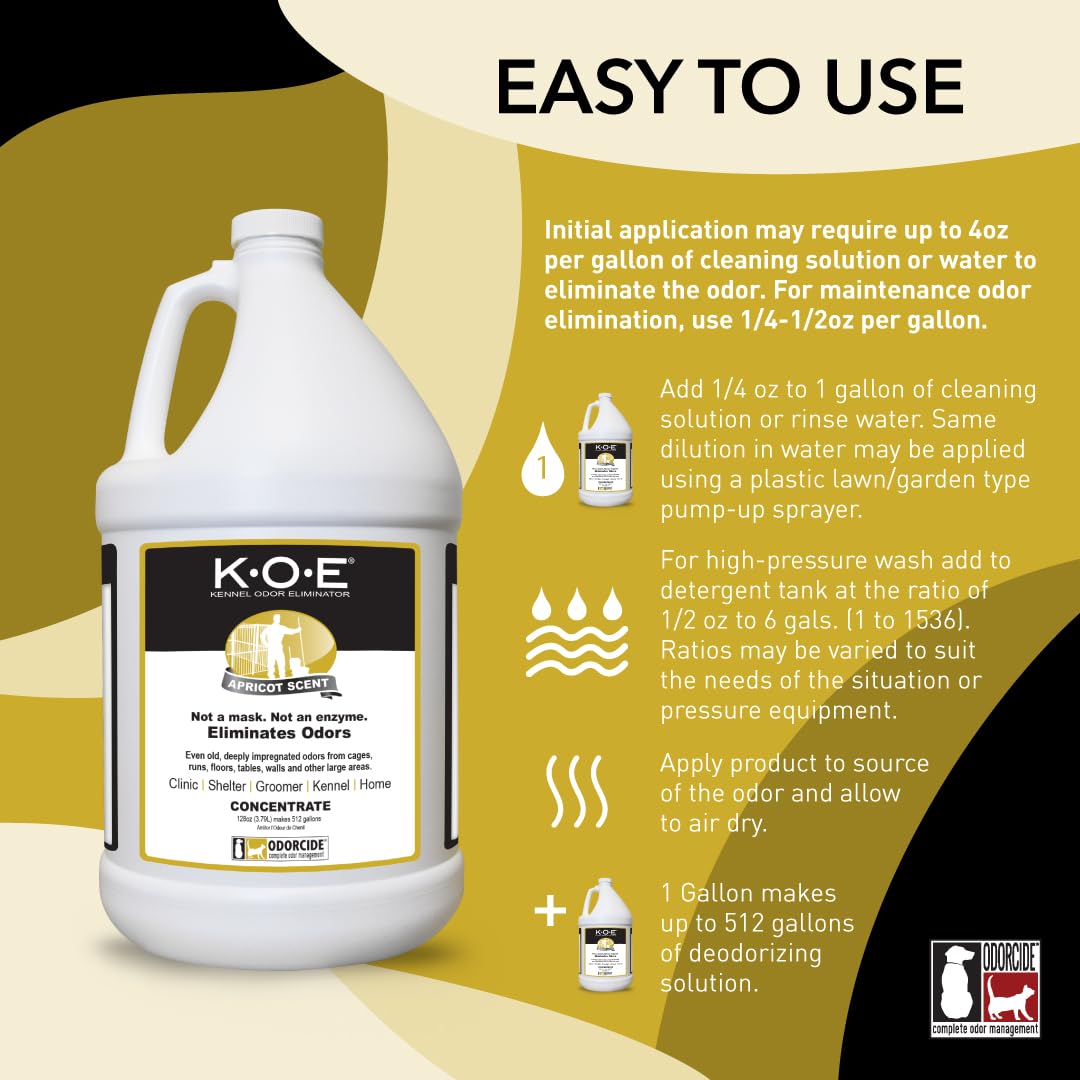 Odorcide K.O.E Kennel Odor Eliminator Concentrate – For Cages, Runs & More – For Home & Kennel w/Safe, Non-Enzymatic Formula (Fresh Scent, 16 oz)