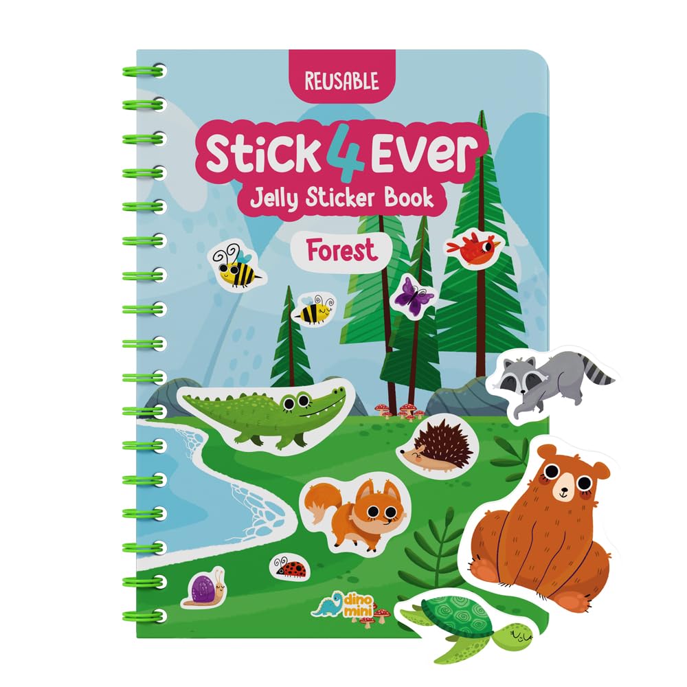 Stick4Ever Jelly Sticker Book - for Kids - Waterproof, Easy to Clean Reusable Sticker Book for Toddlers- Reusable Road Trip Activities for Kids - Stocking Stuffers for Toddlers (Forest)